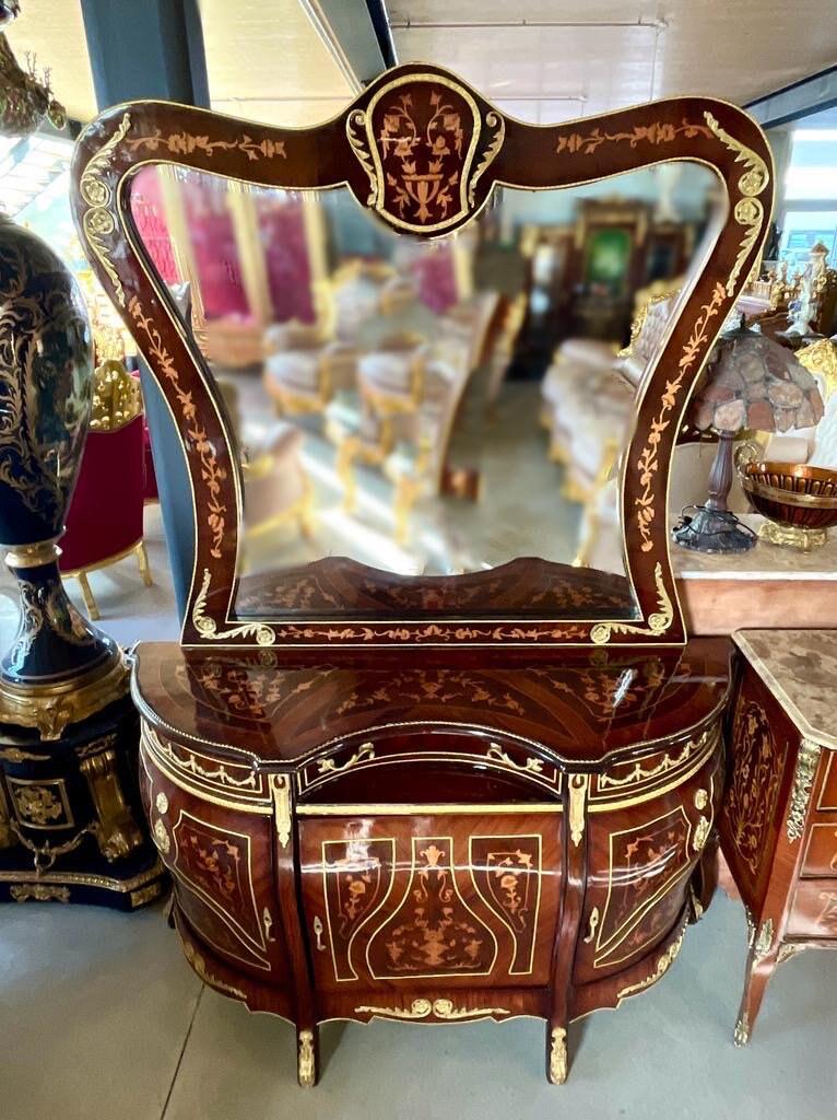 Mirror Cabinet Console in Nostalgic Antique Style Wooden Cabinet Console in Retro Baroque Style Cured Shape