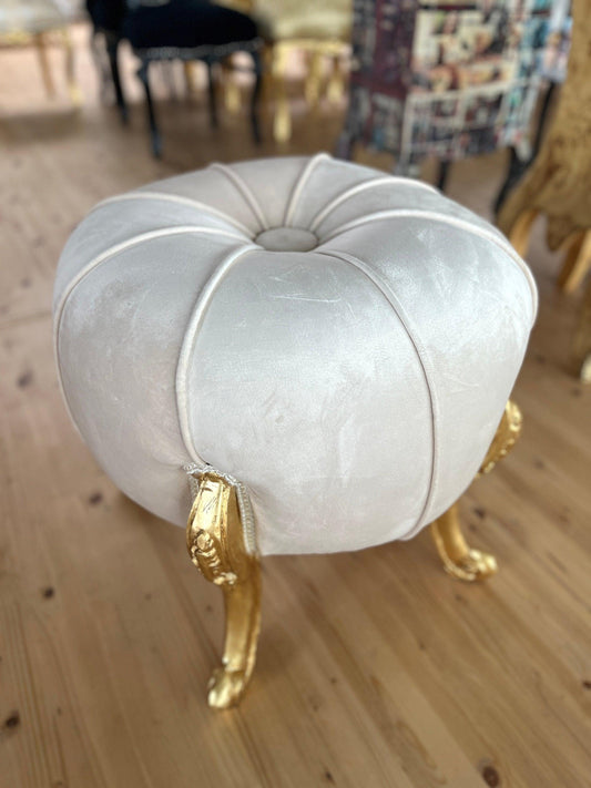 Foot Stool in Fabric Ivory Ottoman French Baroque Style Ottoman for Sofa Foot Stool Beige Color- Tall