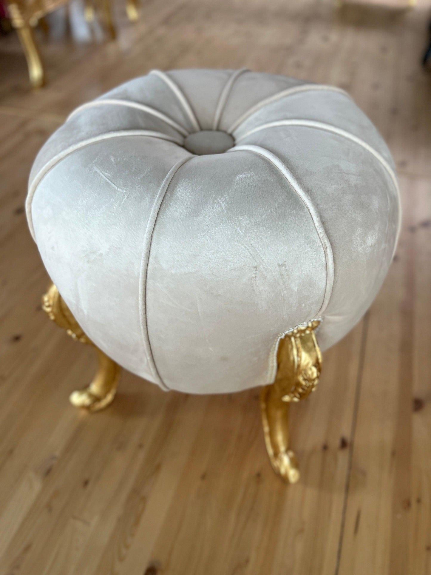 Foot Stool in Fabric Ivory Ottoman French Baroque Style Ottoman for Sofa Foot Stool Beige Color- Tall