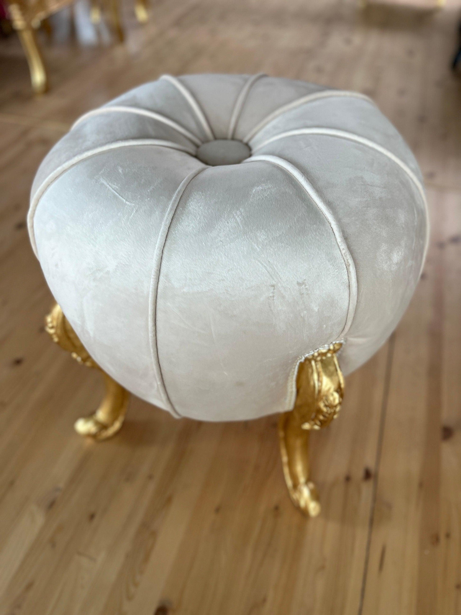 Foot Stool in Fabric Ivory Ottoman French Baroque Style Ottoman for Sofa Foot Stool Beige Color- Tall