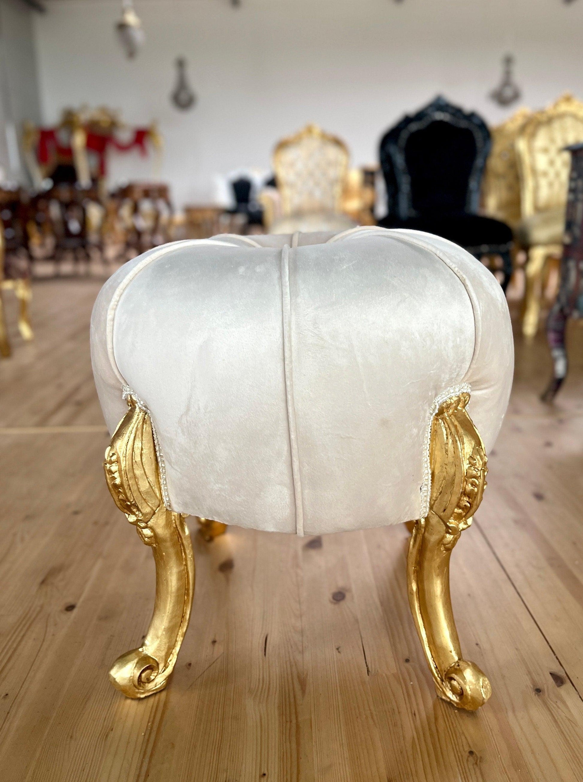 Foot Stool in Fabric Ivory Ottoman French Baroque Style Ottoman for Sofa Foot Stool Beige Color- Tall