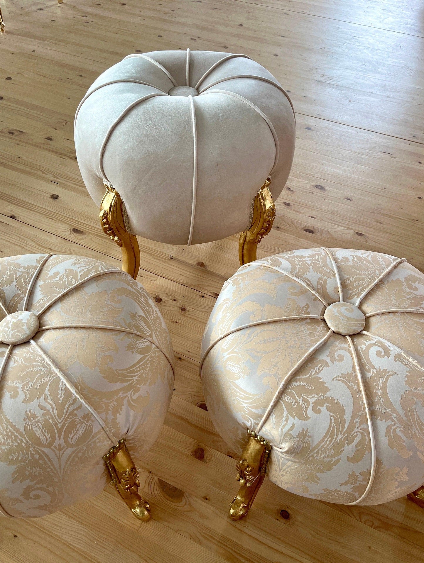 Foot Stool in Fabric Ivory Ottoman French Baroque Style Ottoman for Sofa Foot Stool Beige Color- Tall