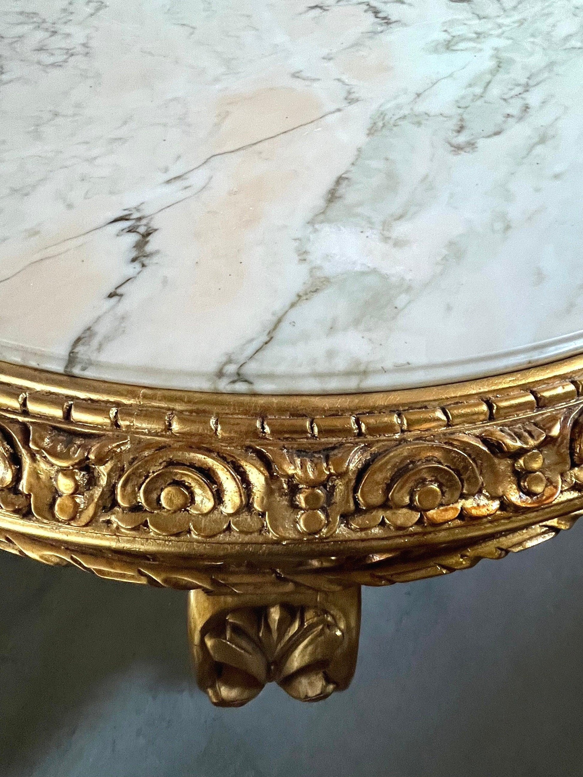 Round Wooden Table Marble Top Royal French Baroque Antique Style in Italian Carrara Marble White Gold Finish Huge Table for Hotel Home Decor
