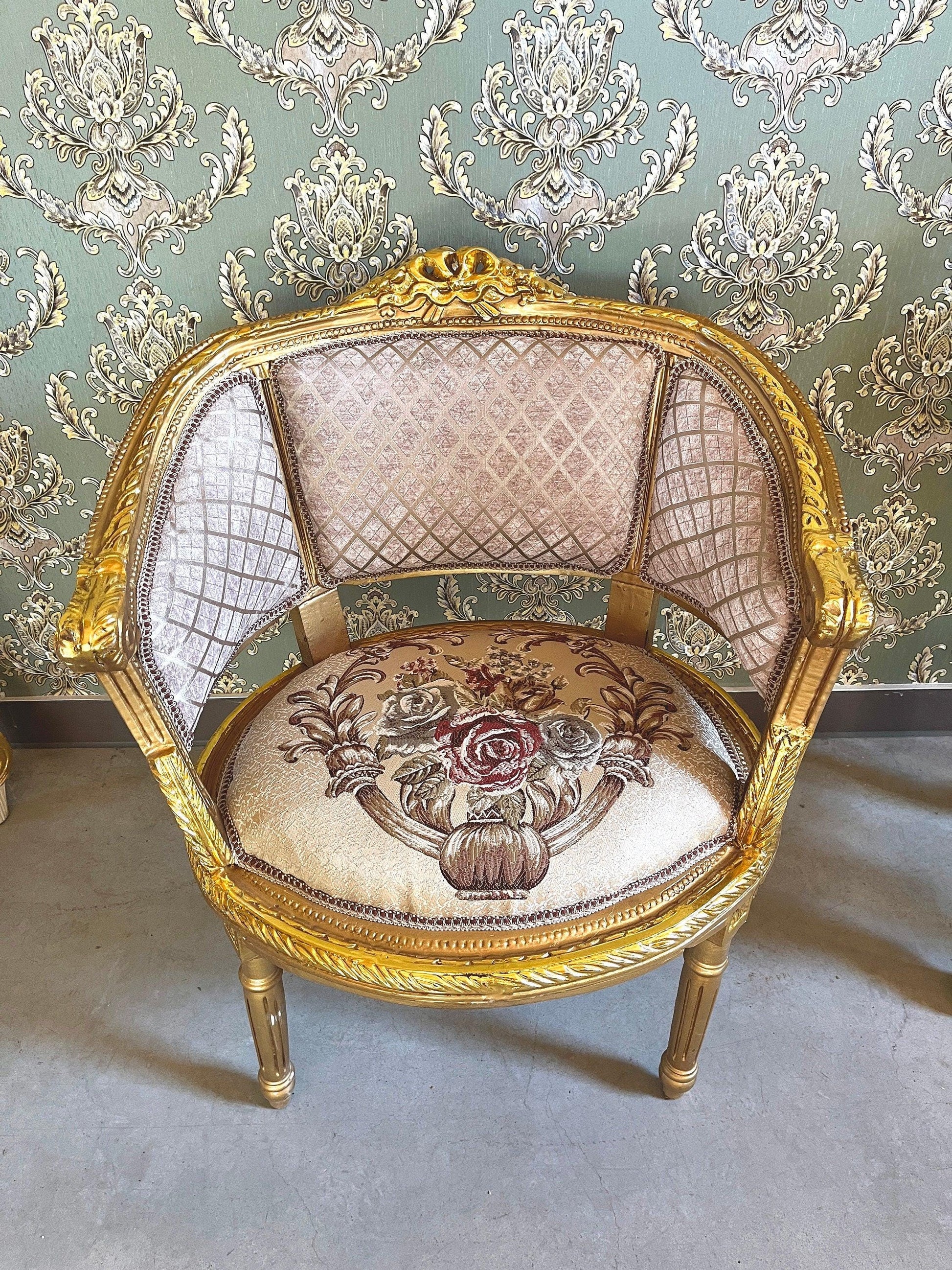 Sofa Set French Antique Style in Khaki Colour Lounge Sofa Retro Baroque Style for Home Decor Lounge Sofa Set in Gold Finish