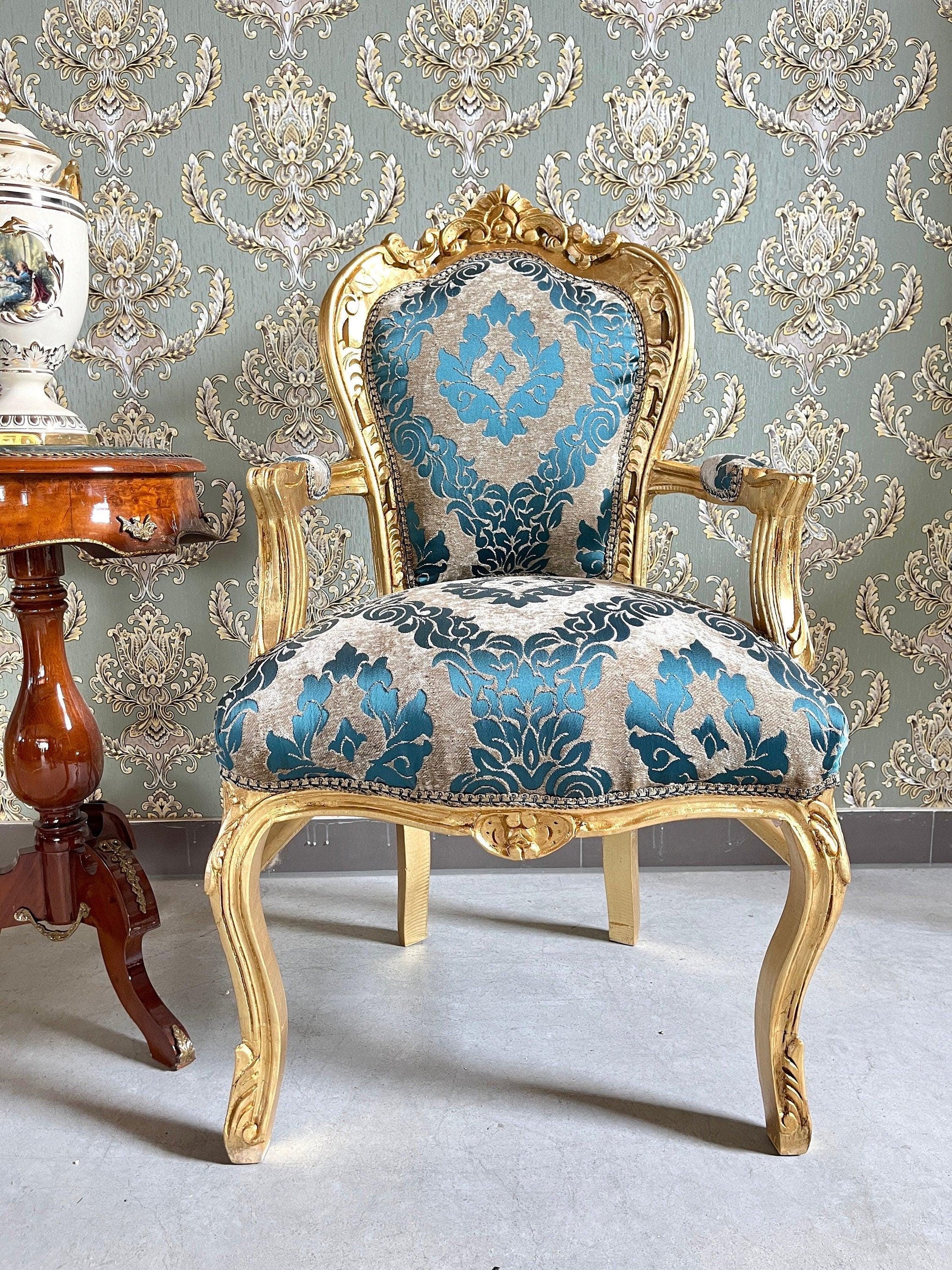 Armchair French Louis Style Accent Chair Baroque Rococo Antique Style in Pink or Turquoise Floral Pattern for Home Decor for Lodge Lobby