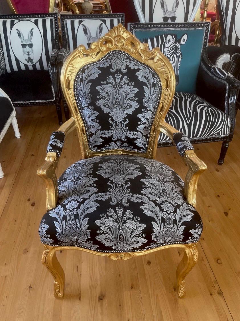 Armchair Black Gold French Louis Style Accent Chair Retro Antique Baroque Rococo Style Armchair in Gold Finish for Home Decor