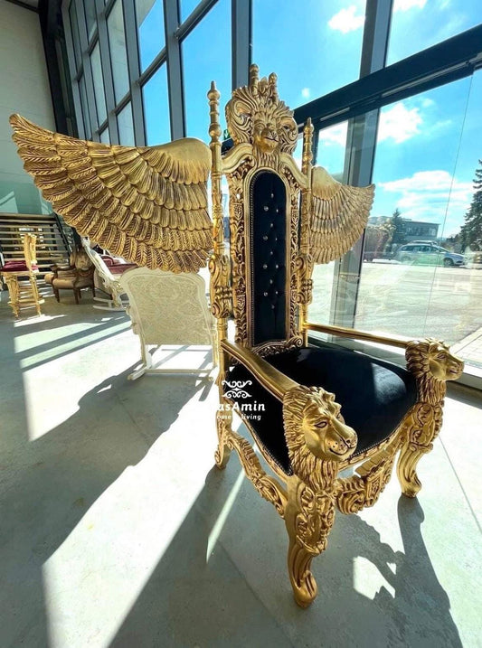 Huge Armchair Gold for Display Window King Throne Gold Lion Shape for Special Event Gold Throne Lion King with Wings Niche Decor for Bar