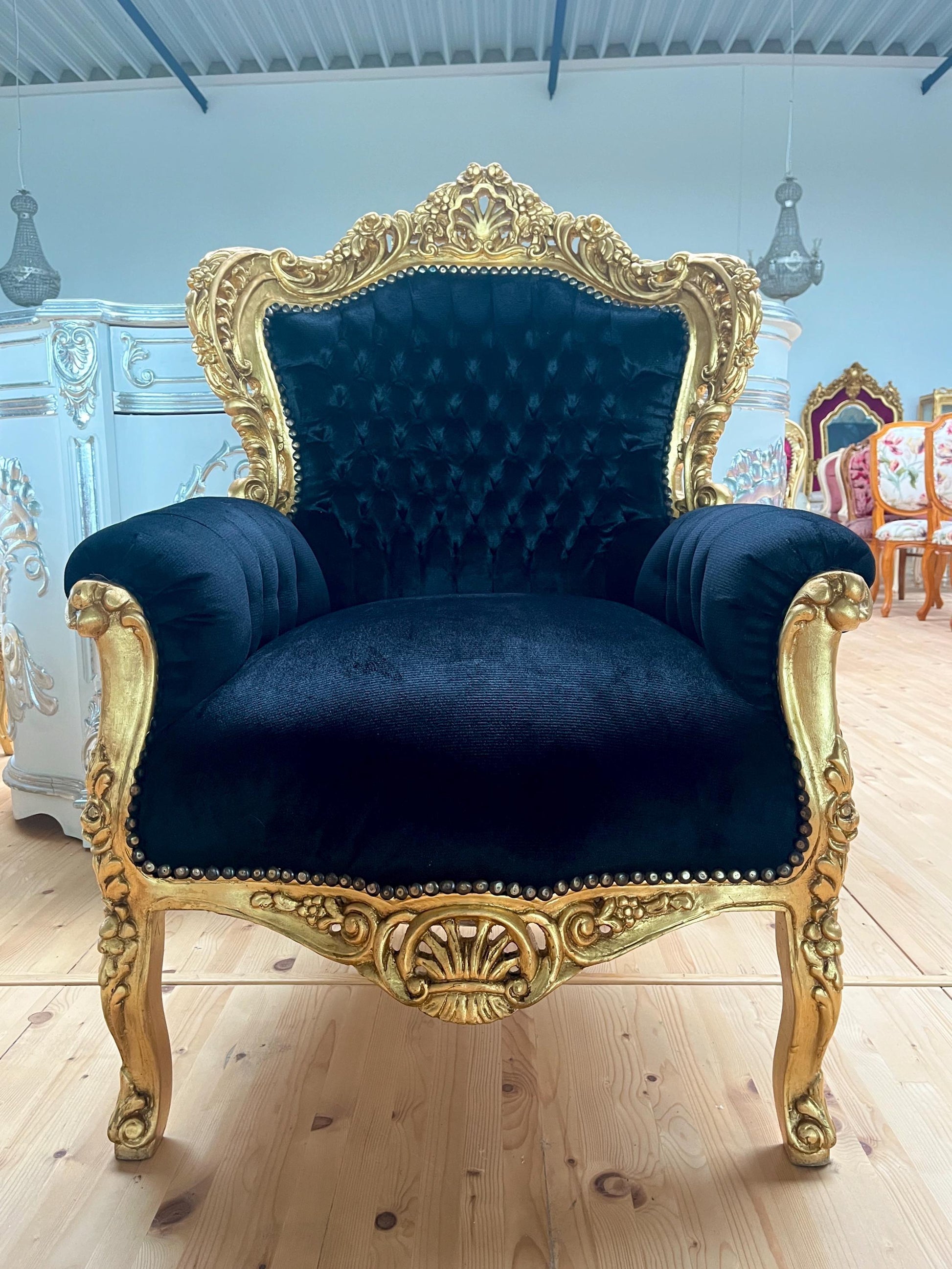Französischer Barock-Sessel im Rokoko-Stil /French Baroque Rococo Style Armchair - Gold Black