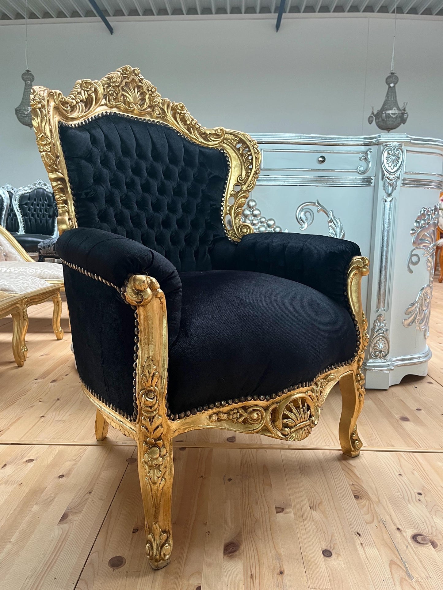 Französischer Barock-Sessel im Rokoko-Stil /French Baroque Rococo Style Armchair - Gold Black