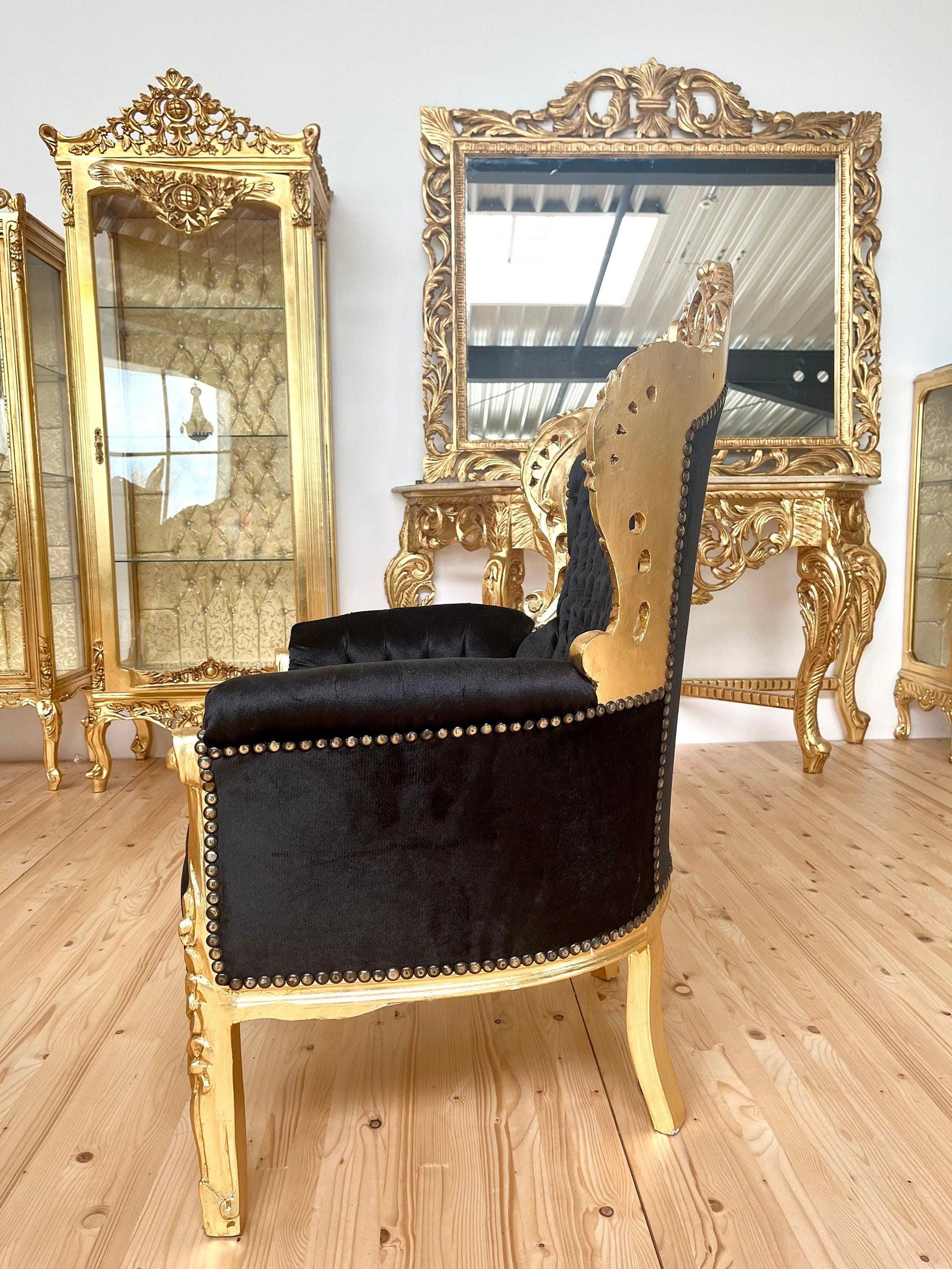 Französischer Barock-Sessel im Rokoko-Stil /French Baroque Rococo Style Armchair - Gold Black