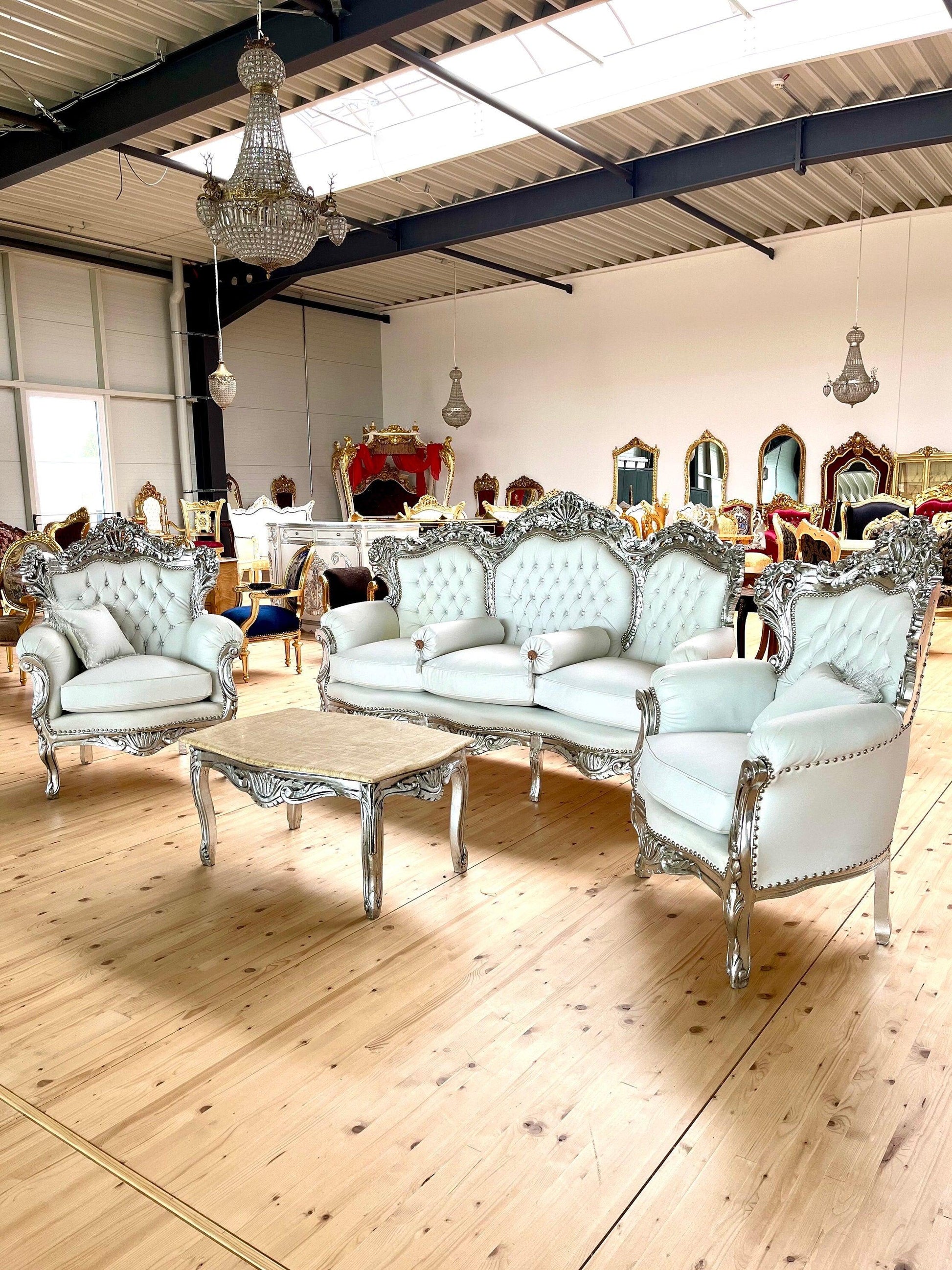 Sofa Set French Louis Style in White Color Settee Baroque Rococo Style Sofa Set in Silver Finish for Wedding Party Event