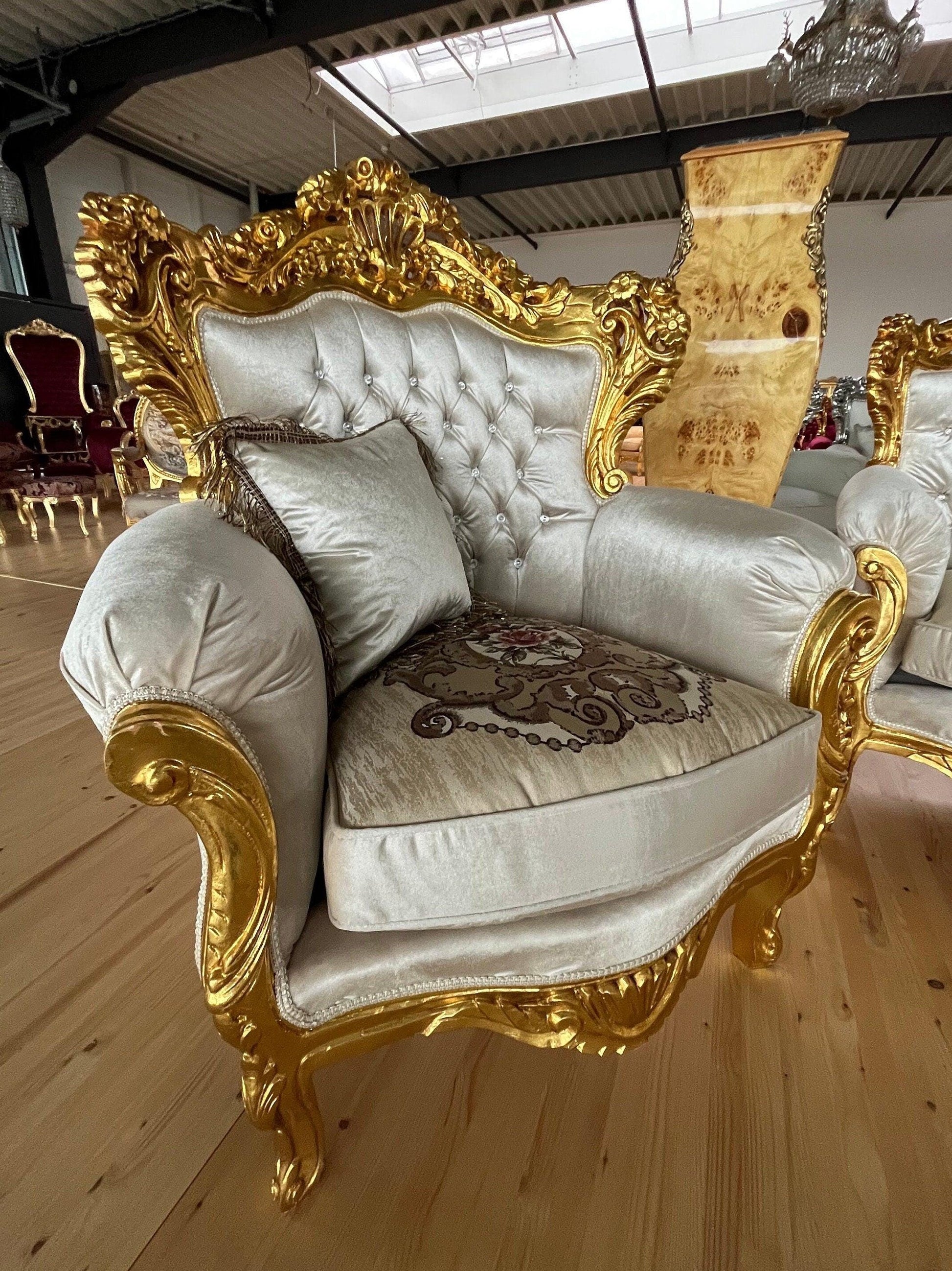 Sofa Set French Louis XV Style Settee Marble Slab Top Caffè Table Retro Baroque Style Sofa Set in Bright Ivory Velvet for Home Decor