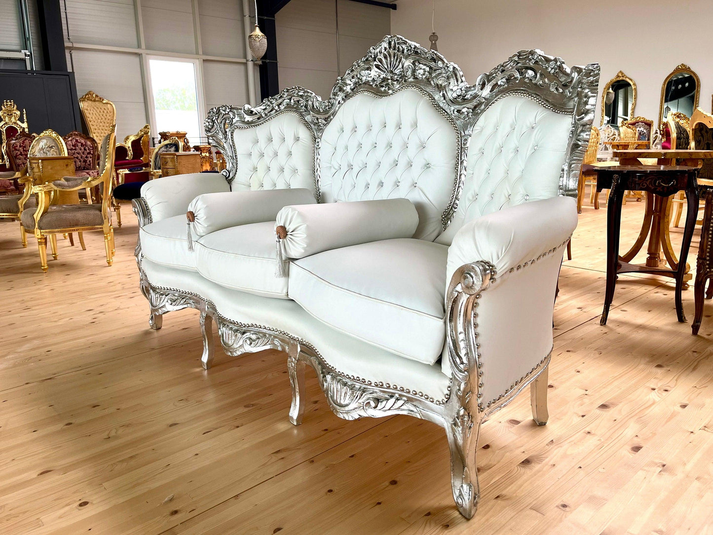 Sofa Set French Louis Style in White Color Settee Baroque Rococo Style Sofa Set in Silver Finish for Wedding Party Event