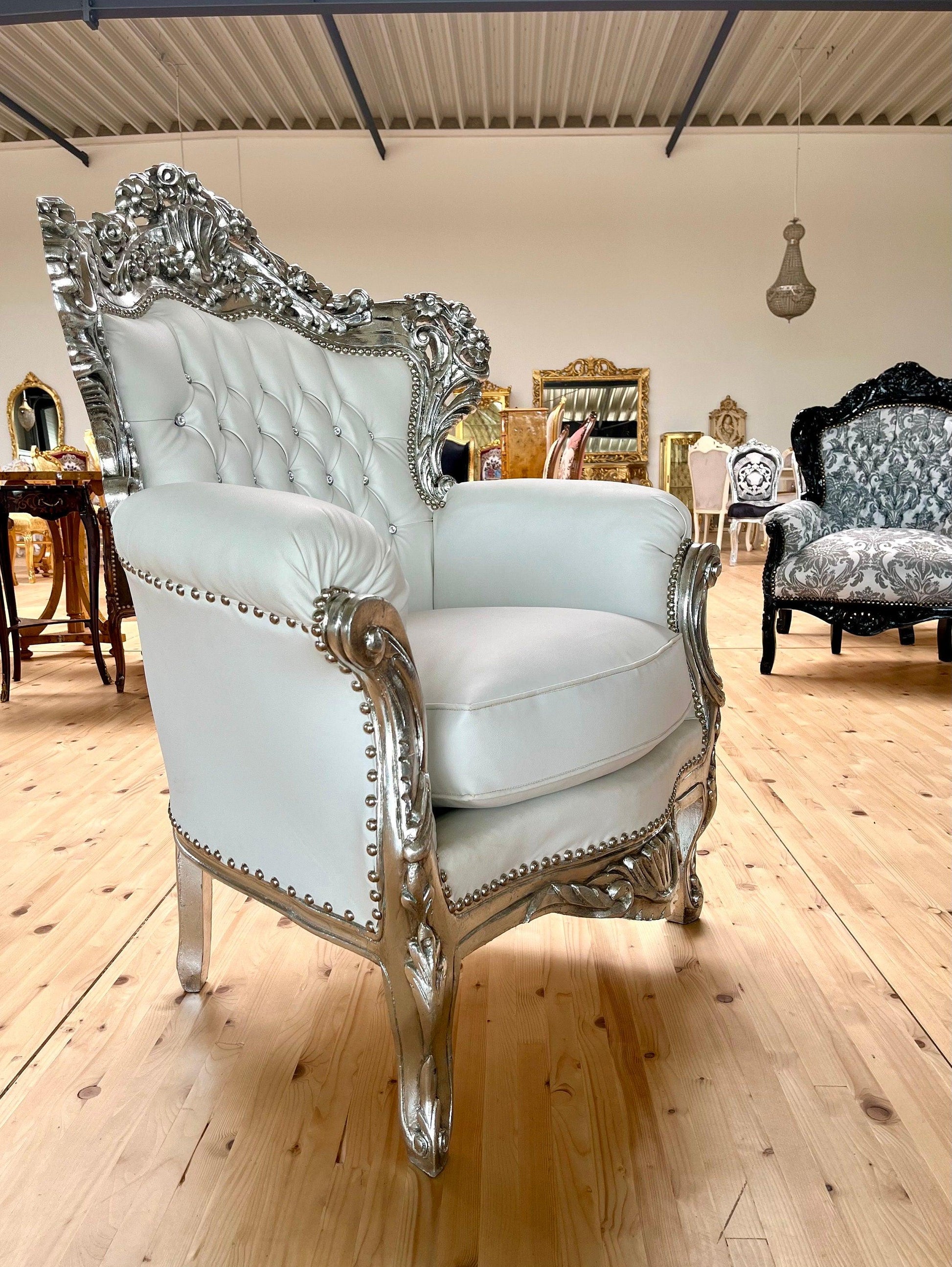 Sofa Set French Louis Style in White Color Settee Baroque Rococo Style Sofa Set in Silver Finish for Wedding Party Event