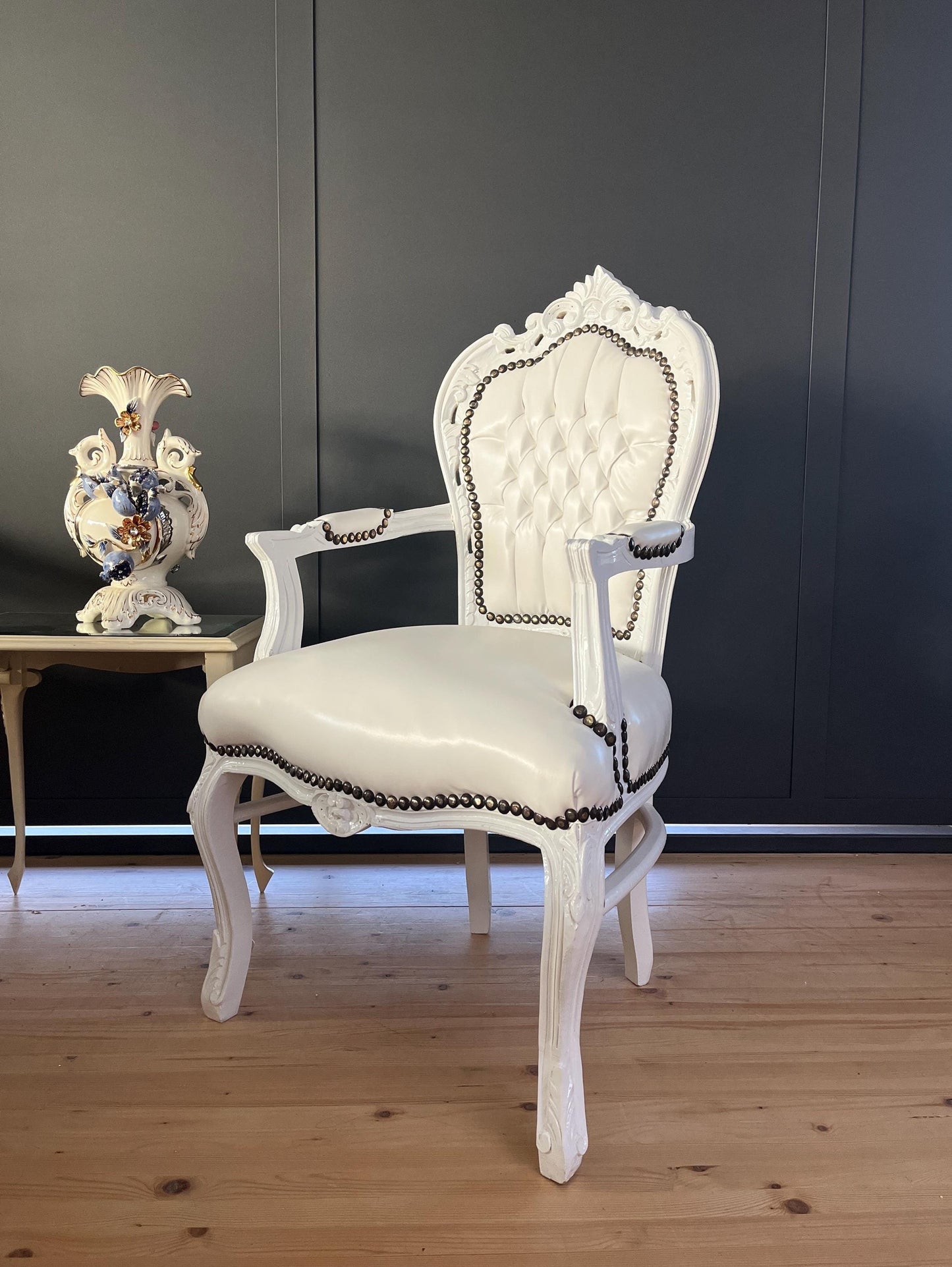 Armchair French Baroque Rococo Handcrafted Style in White for Wedding or Special events!