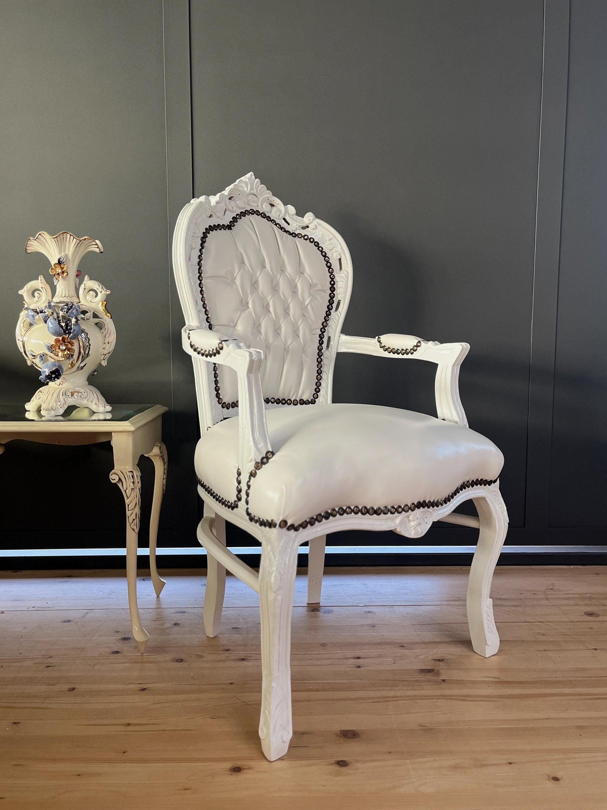 Armchair French Baroque Rococo Handcrafted Style in White for Wedding or Special events!