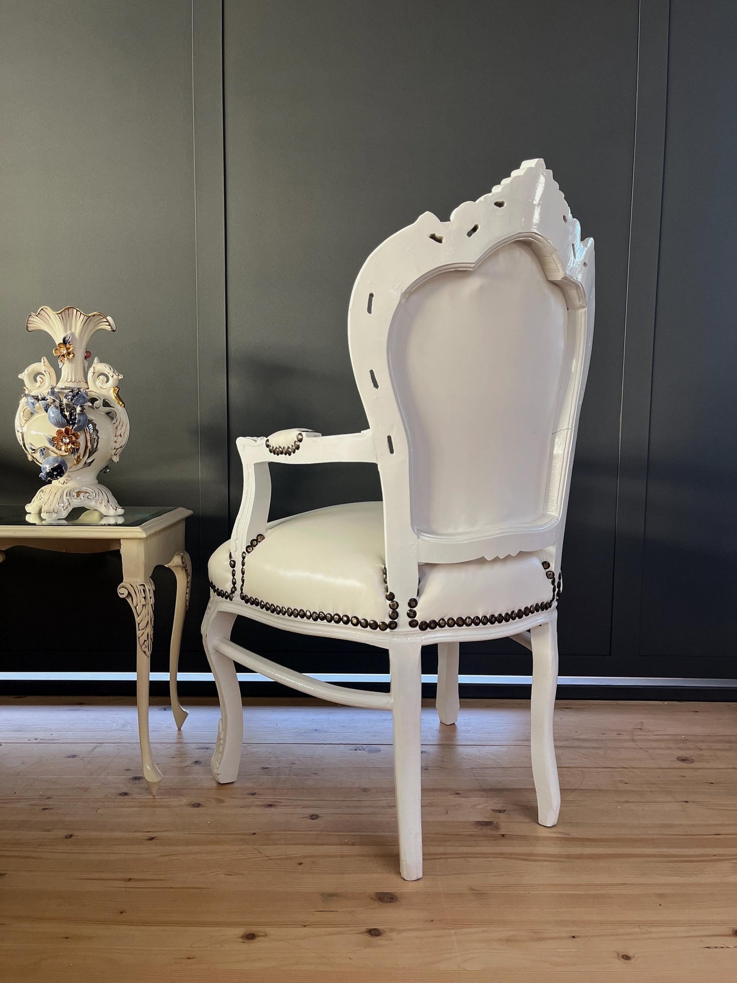 Armchair French Baroque Rococo Handcrafted Style in White for Wedding or Special events!