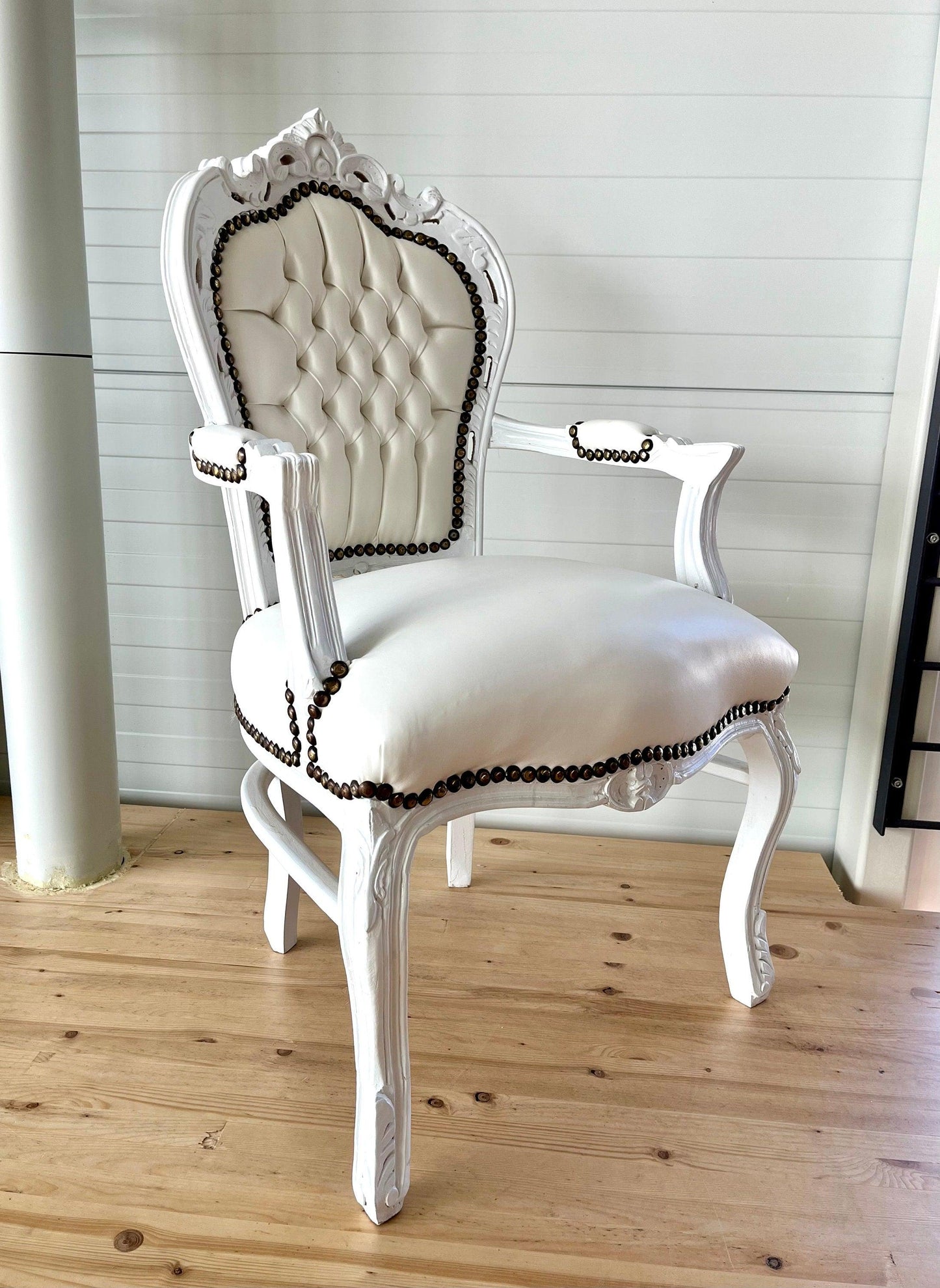 Armchair French Baroque Rococo Handcrafted Style in White for Wedding or Special events!