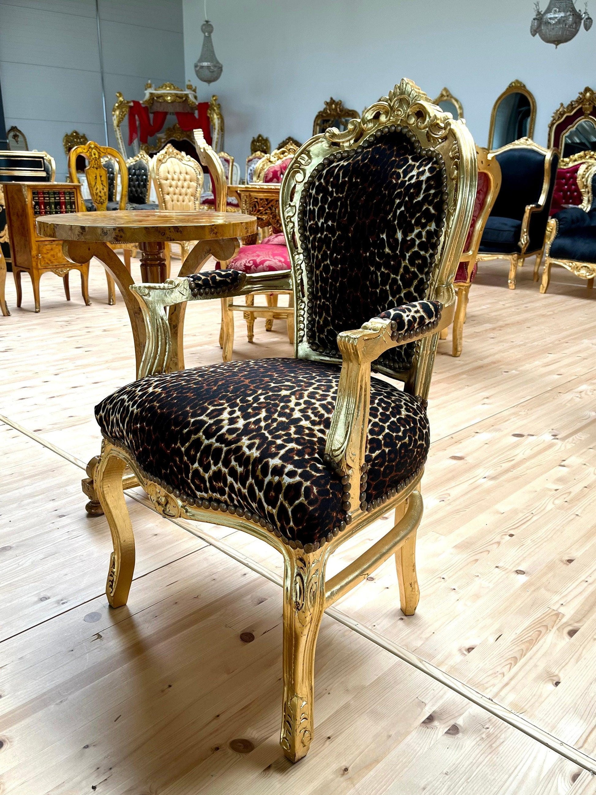 Französischer Sessel im Louis-Barock-Stil / French Louis Baroque Rococo Style Armchair - Gold Leopard