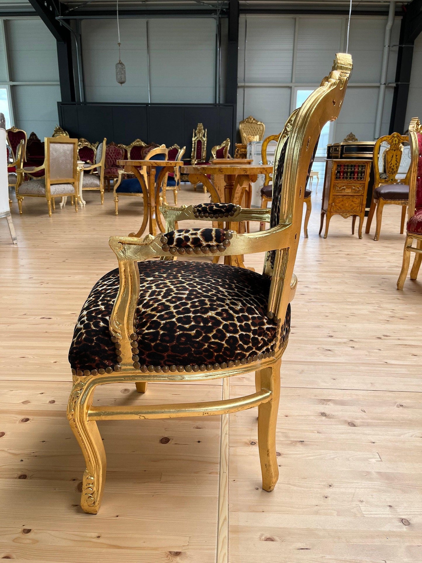 Französischer Sessel im Louis-Barock-Stil / French Louis Baroque Rococo Style Armchair - Gold Leopard