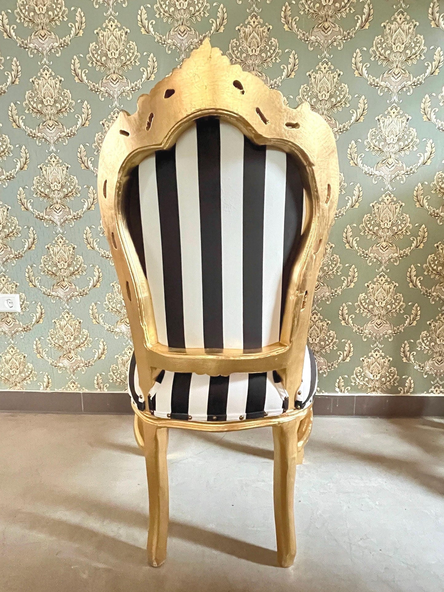 Accent Chair Deluxe Velvet in Black Stripe French Louis XV Style Chair in Gold Finish Retro Baroque Rococo Style Dining Chair for Home Decor