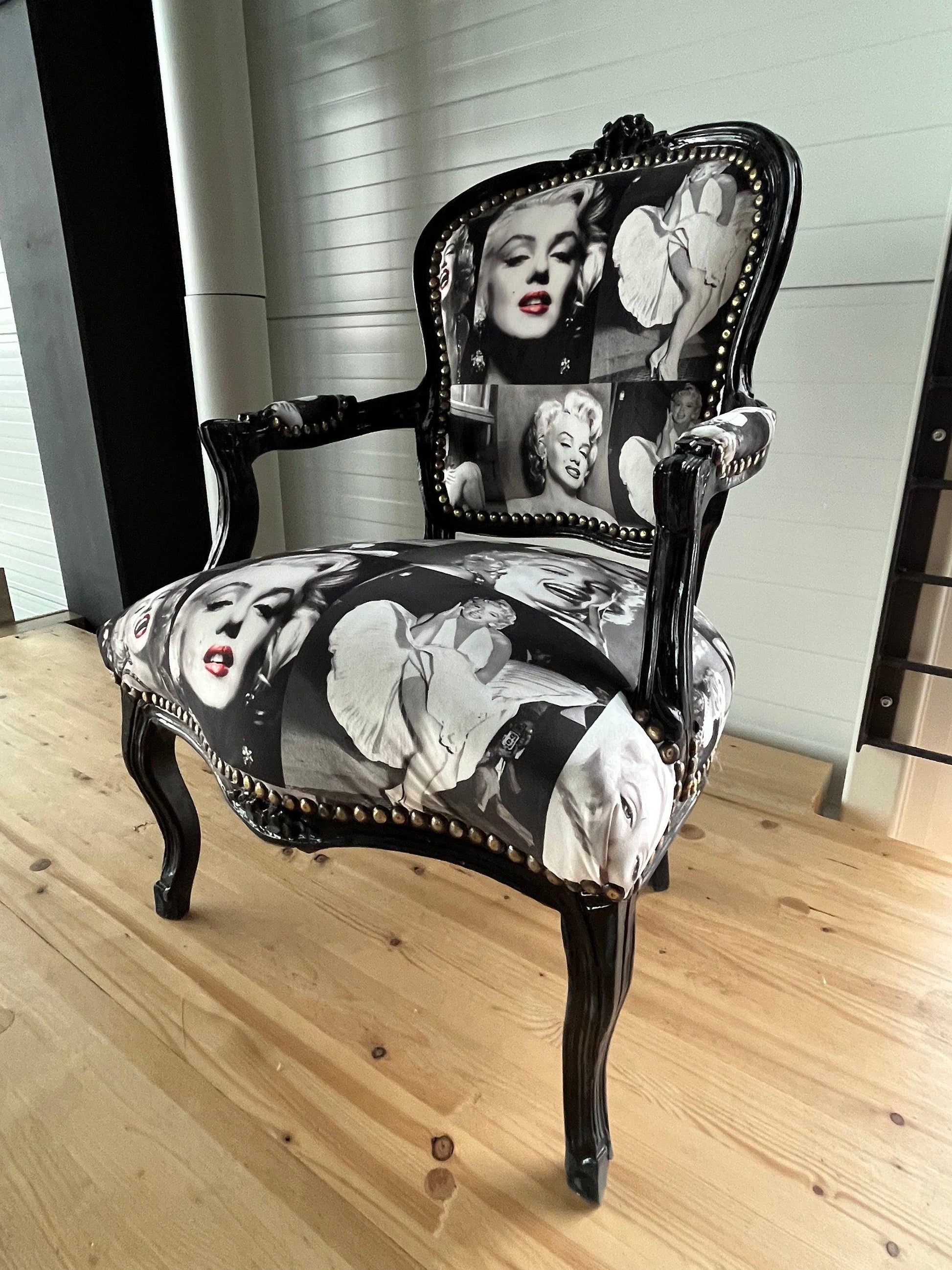 Armchair Marilyn Monroe Print French Louis Style Chair Home Devor Baroque Rococo Style Armchair in black & White Print