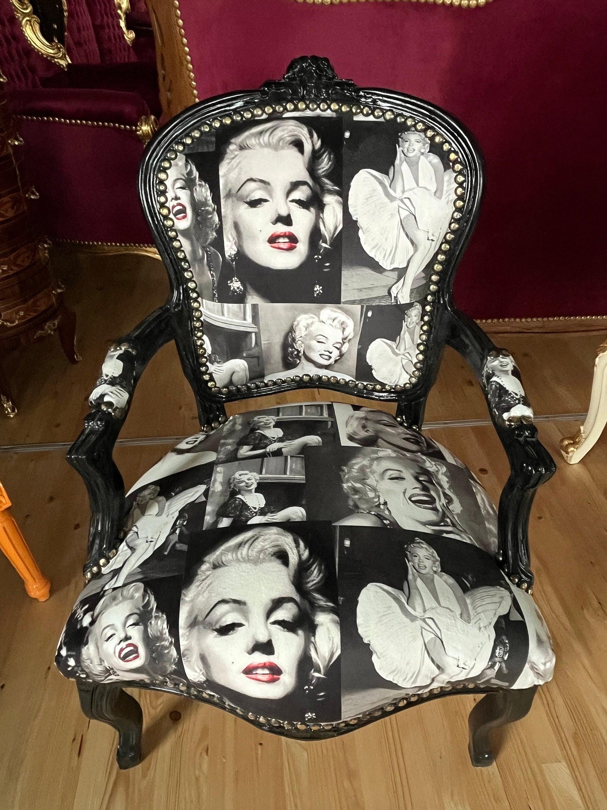Armchair Marilyn Monroe Print French Louis Style Chair Home Devor Baroque Rococo Style Armchair in black & White Print