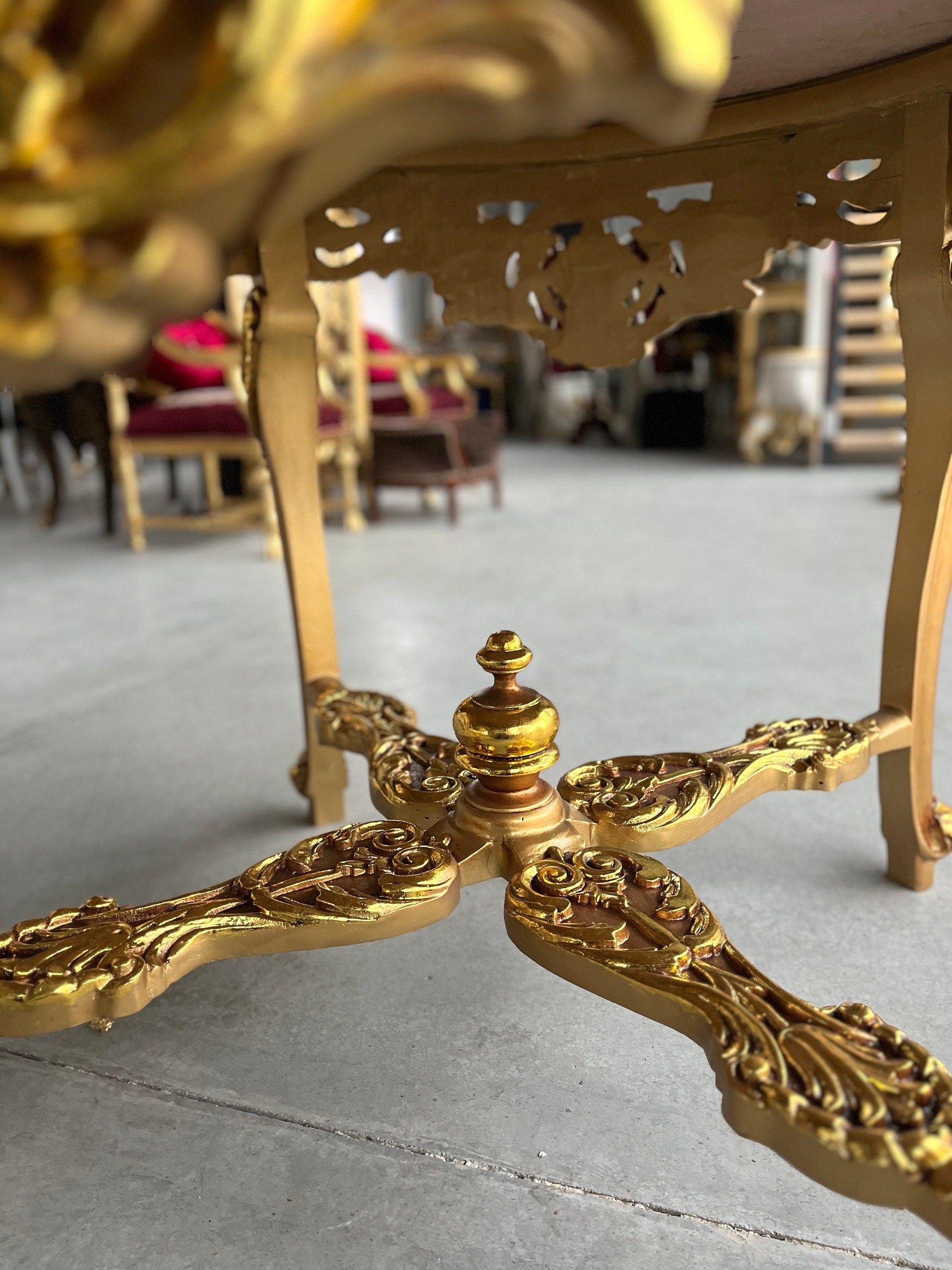 Round Table Retro Baroque Rococo Style Marble Top French Antique Style Wooden Table Gold Finish for Home Decor