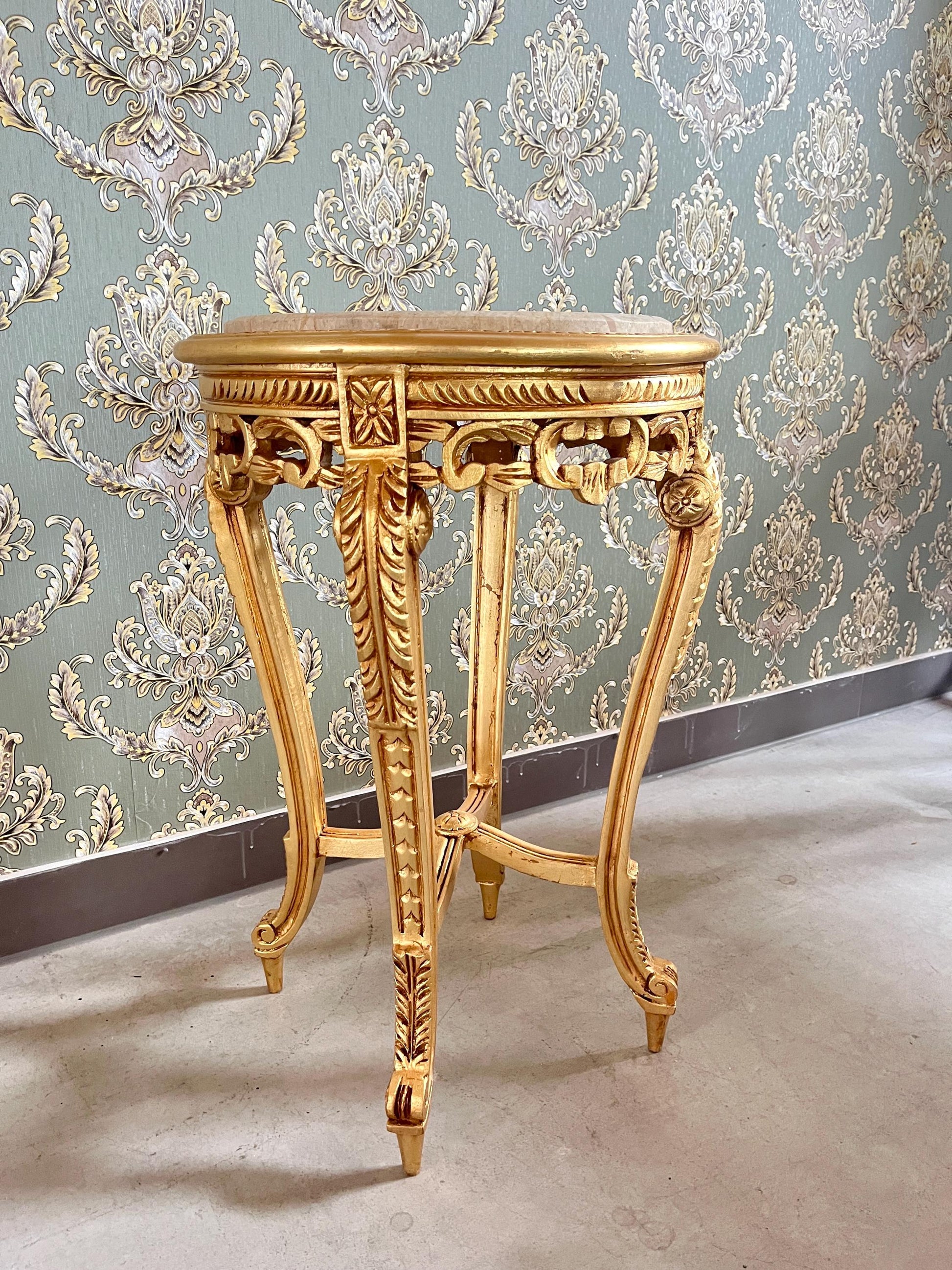 Side Table French Louis Antique Style with Marble Slab Top Coffee Table Retro Baroque Style In Gold Finish for Home Decor