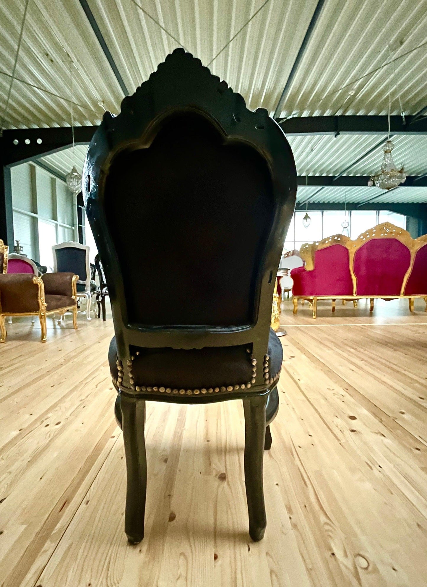 Französischer Louis XV Barockstuhl im antiken Stil / French Louis XV Baroque Antique Style Chair- Black