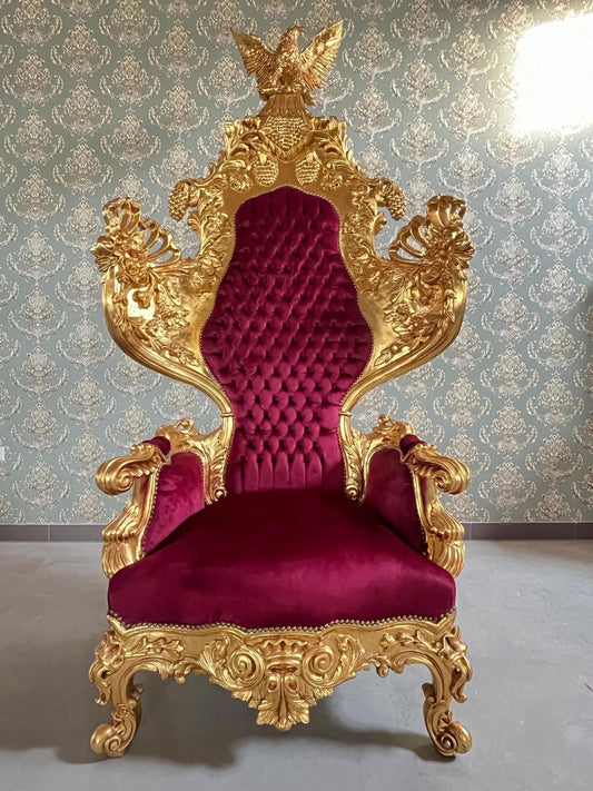 Huge Armchair Baroque Rococo Style King Throne Eagle Sculpture Red Velvet Gold Finish King Chair for Event Party Decor