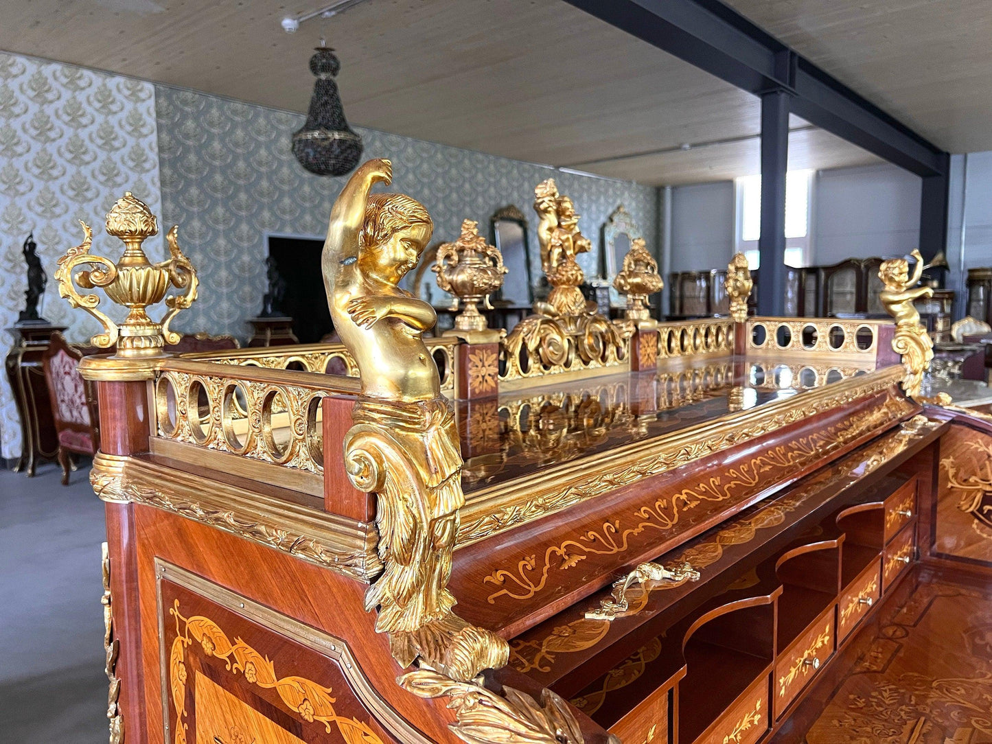 Deluxe Sekretär im antiken Barockstil mit Organisationsregal/ Deluxe Antique Baroque Style Secretary Desk with Organizational Shelf