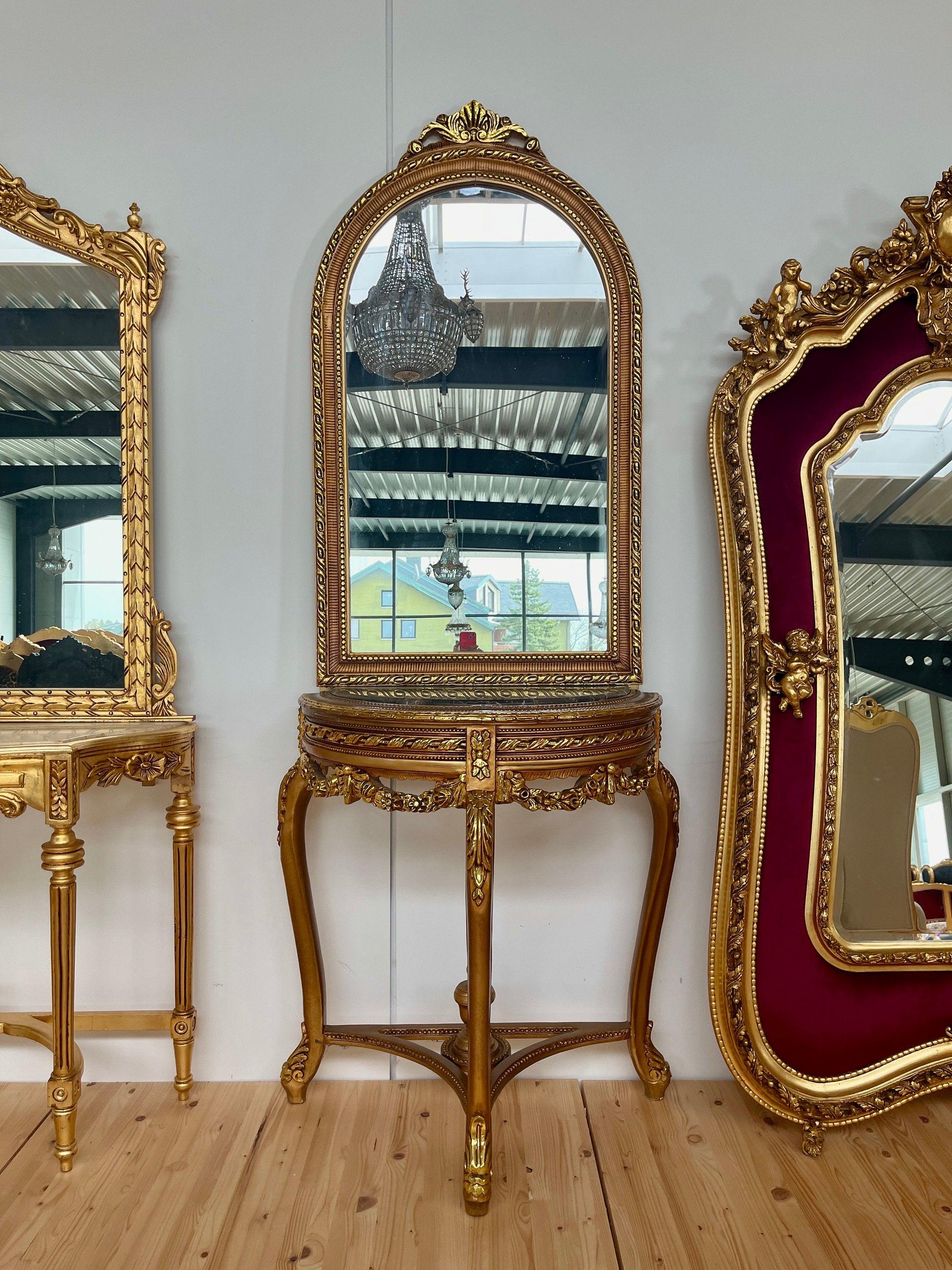 Konsolentisch mit Standspiegel Antik Barock Handarbeit Stil / Console Table with Standing Mirror Antique Baroque Handmade Marble Top