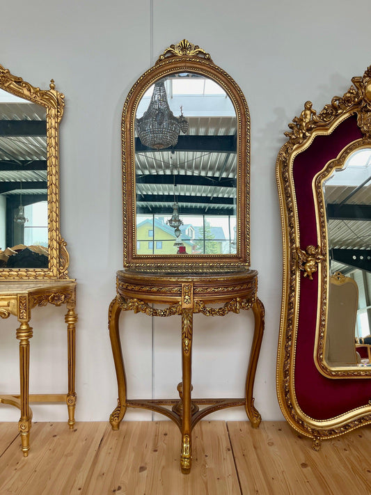 Konsolentisch mit Standspiegel Antik Barock Handarbeit Stil / Console Table with Standing Mirror Antique Baroque Handmade Marble Top