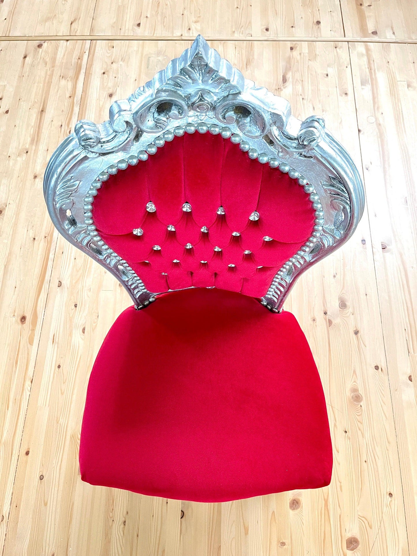 French Baroque, Rococo, Barock Essensstuhl, Antique Style Chair- Silver Red