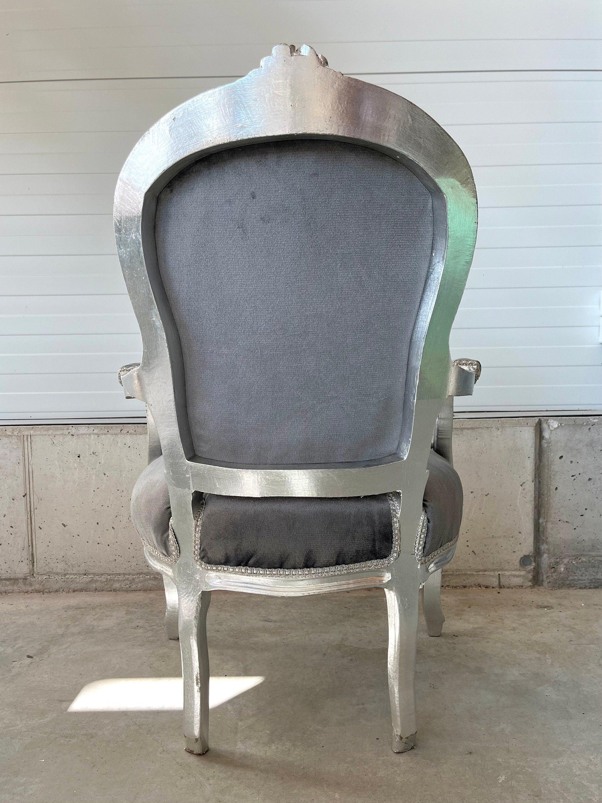 Armchair French Louis Style Grey Velvet Chair Antique Style Silver Finish Baroque Rococo Style Armchair for Home