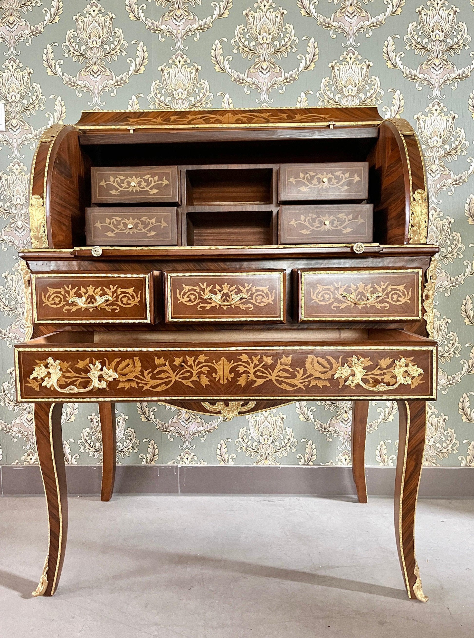 Secretary Desk Nostalgic Antique Style Wooden Brown Table & Shelf with A Extended Writing Board for Deluxe Home Décor - LIMITED