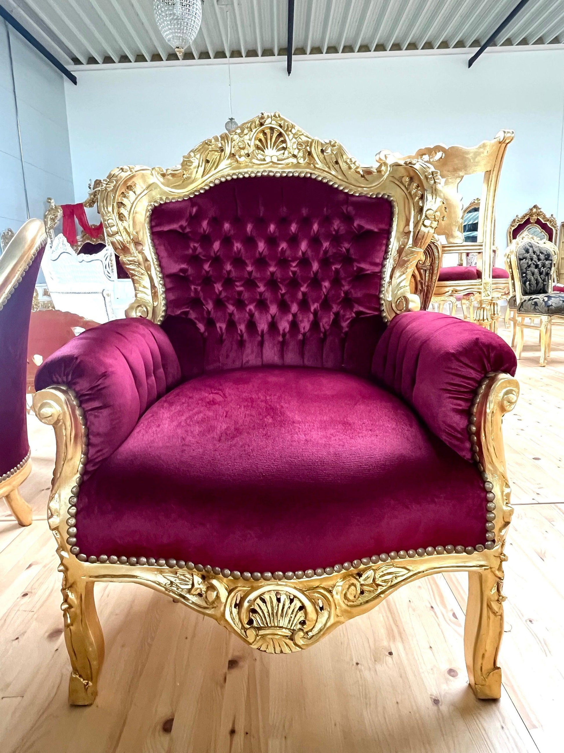 Accent Armchair Velvet Red French Louis Style in Gold Finish Santa Xmas Red Chair Baroque Rococo Style For Holiday Decor Xmas Party Event