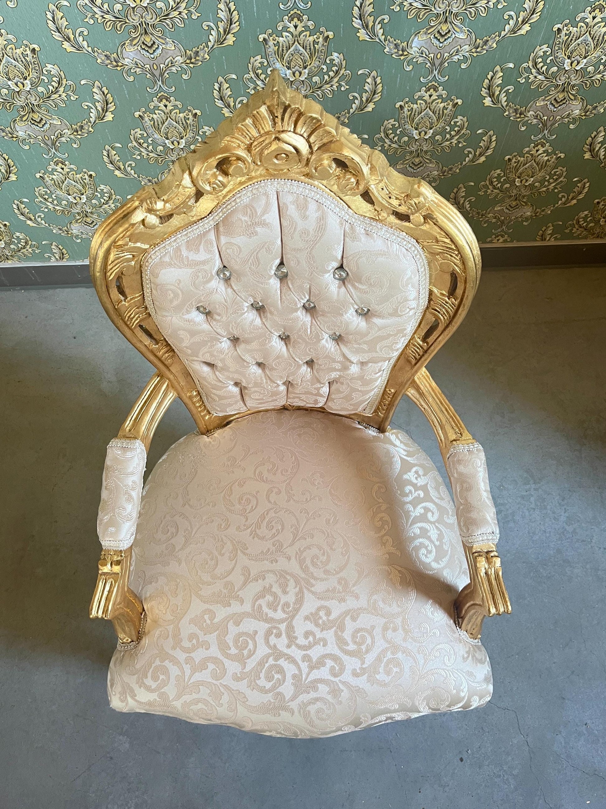 Accent Armchair Beige Color Damask French Louis XV Style Chair in Gold Finish Retro Baroque Rococo Handmade Chair For Xmas Gift Home Decor