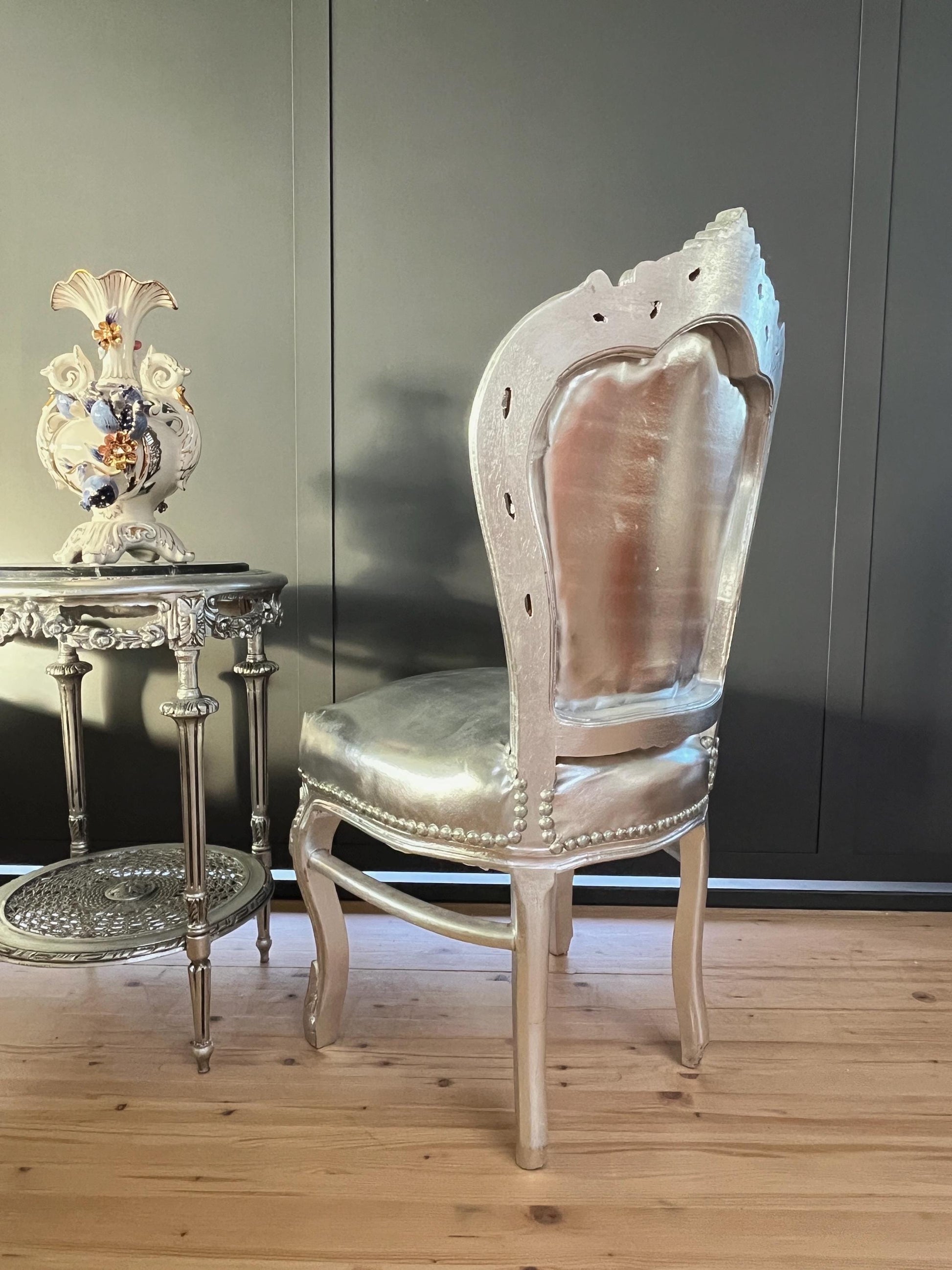 Accent Chair French Louis Style Dining Chair in Silver Finish Antique Style Chair Baroque Rococo Style Chair in Silver