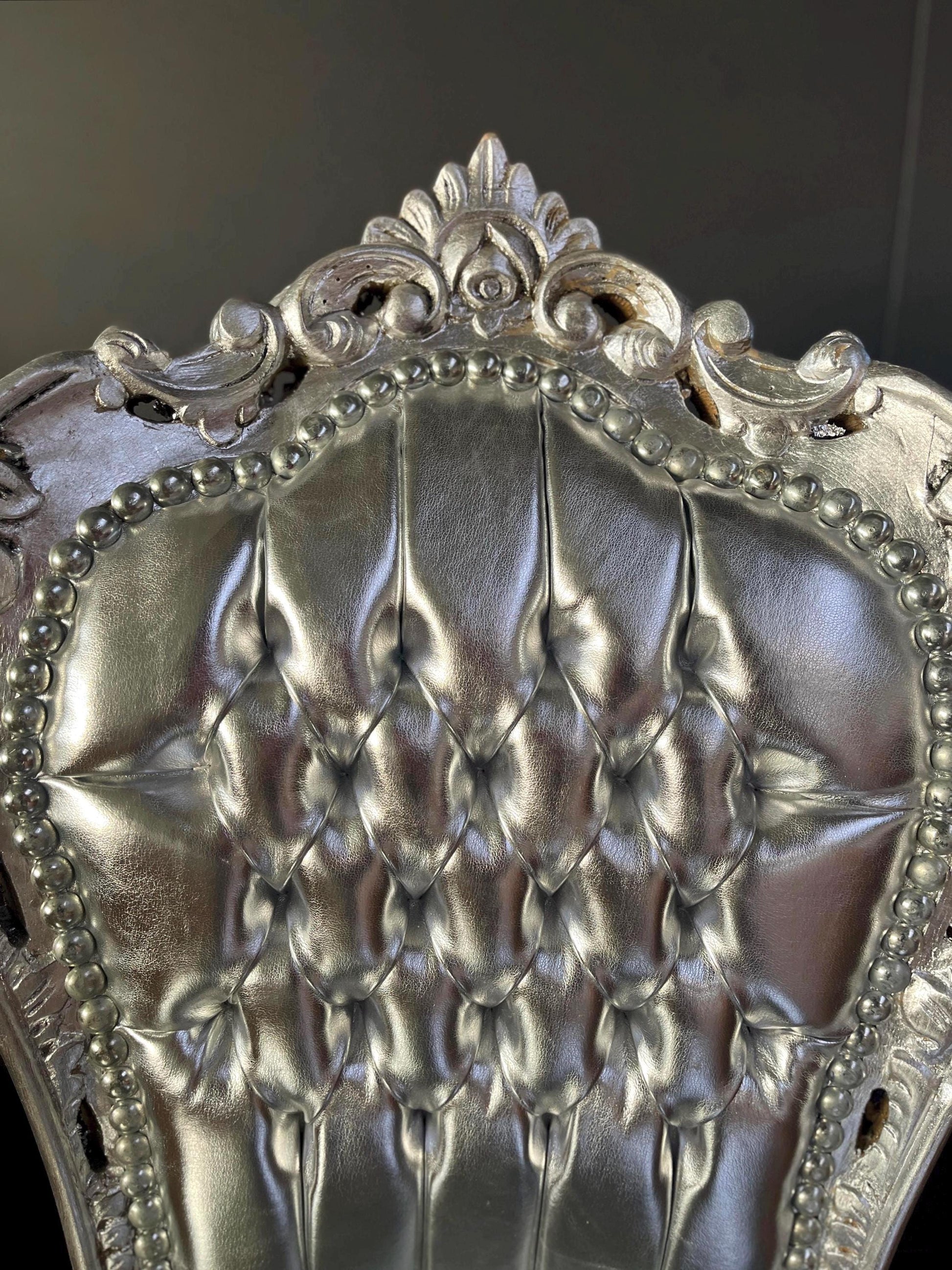 Accent Chair French Louis Style Dining Chair in Silver Finish Antique Style Chair Baroque Rococo Style Chair in Silver