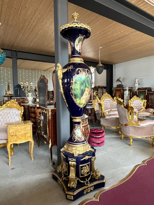 Huge Porcelain Vase Ormolu Mounted Sèvres Style Reproduction Giant Blue Porcelain Vase Stand for Commercial Display for Hotel Decoration