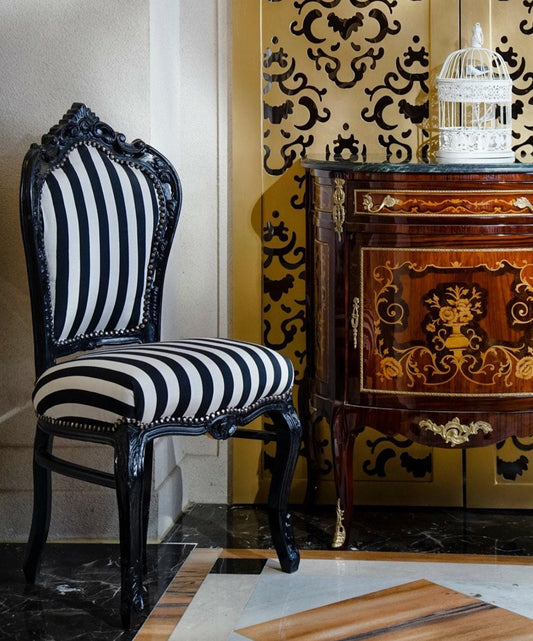 Accent Chair Black Stripe French Louis XV Style Dining Chair Classic Baroque Style