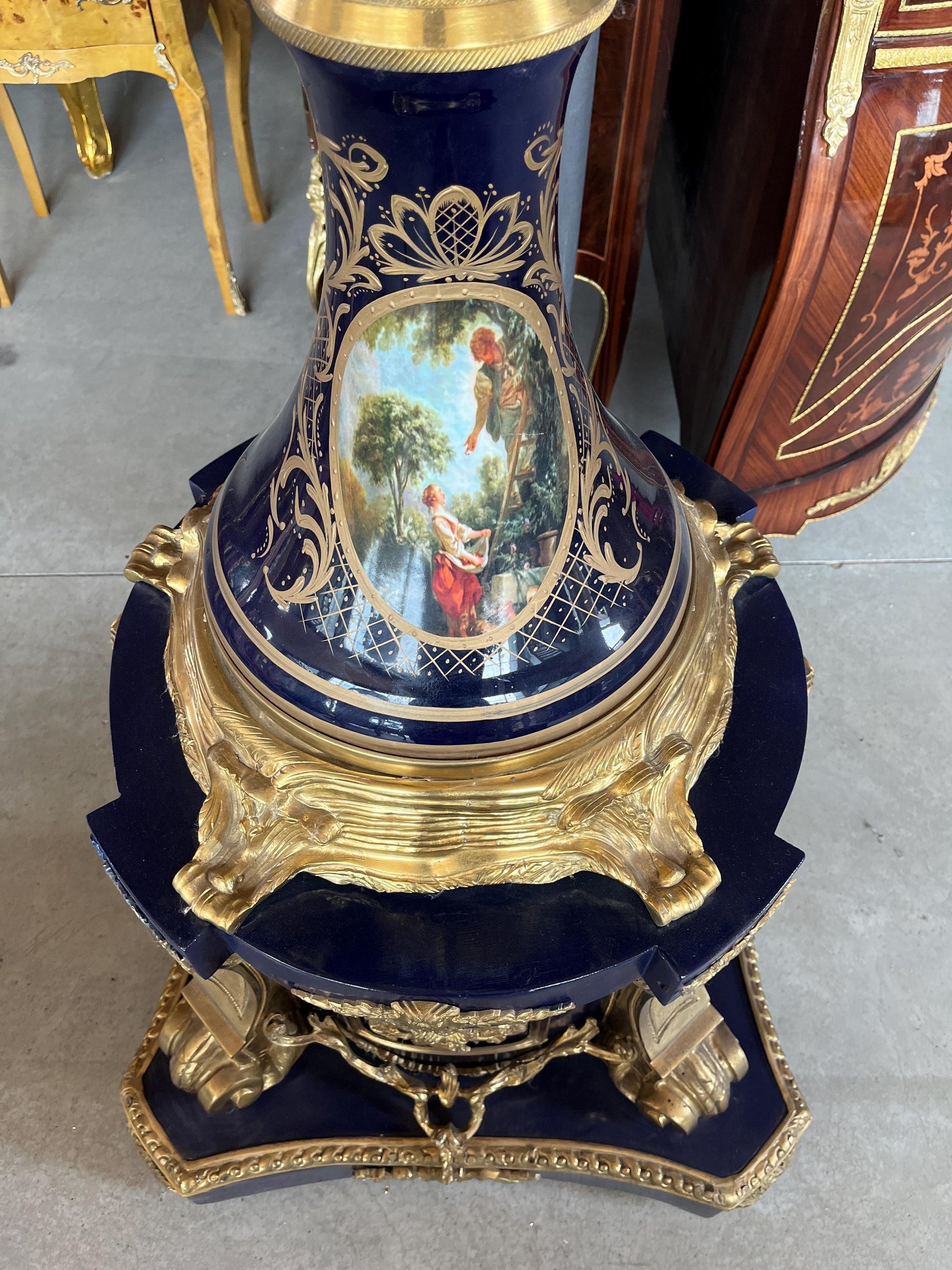 Huge Porcelain Vase Ormolu Mounted Sèvres Style Reproduction Giant Blue Porcelain Vase Stand for Commercial Display for Hotel Decoration