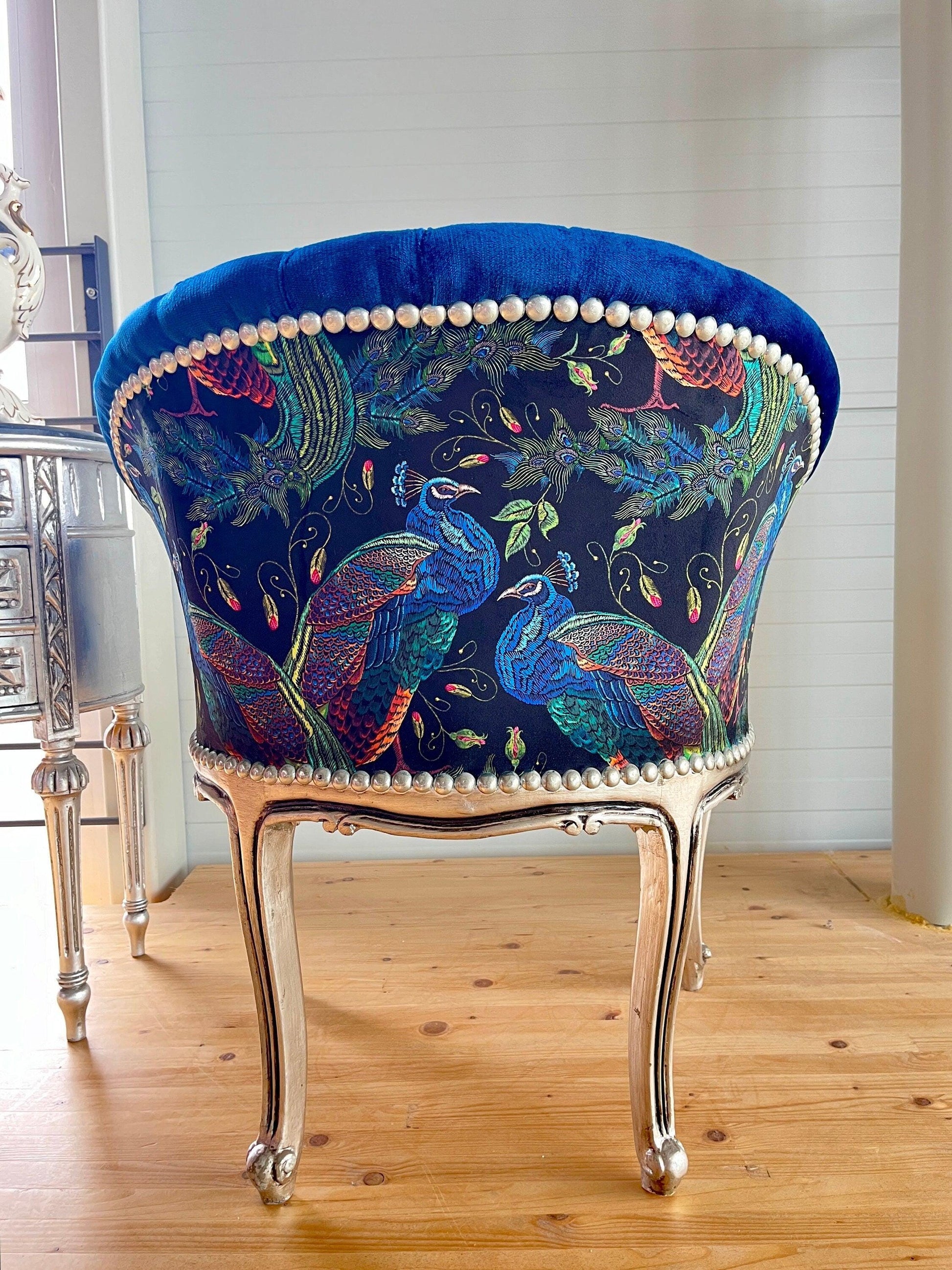 Cocktail Chair Tufted Velvet French Baroque Rococo Style in Animal Jungle Print at Back Bar Chair Tufted Velvet Blue Velvet Berry