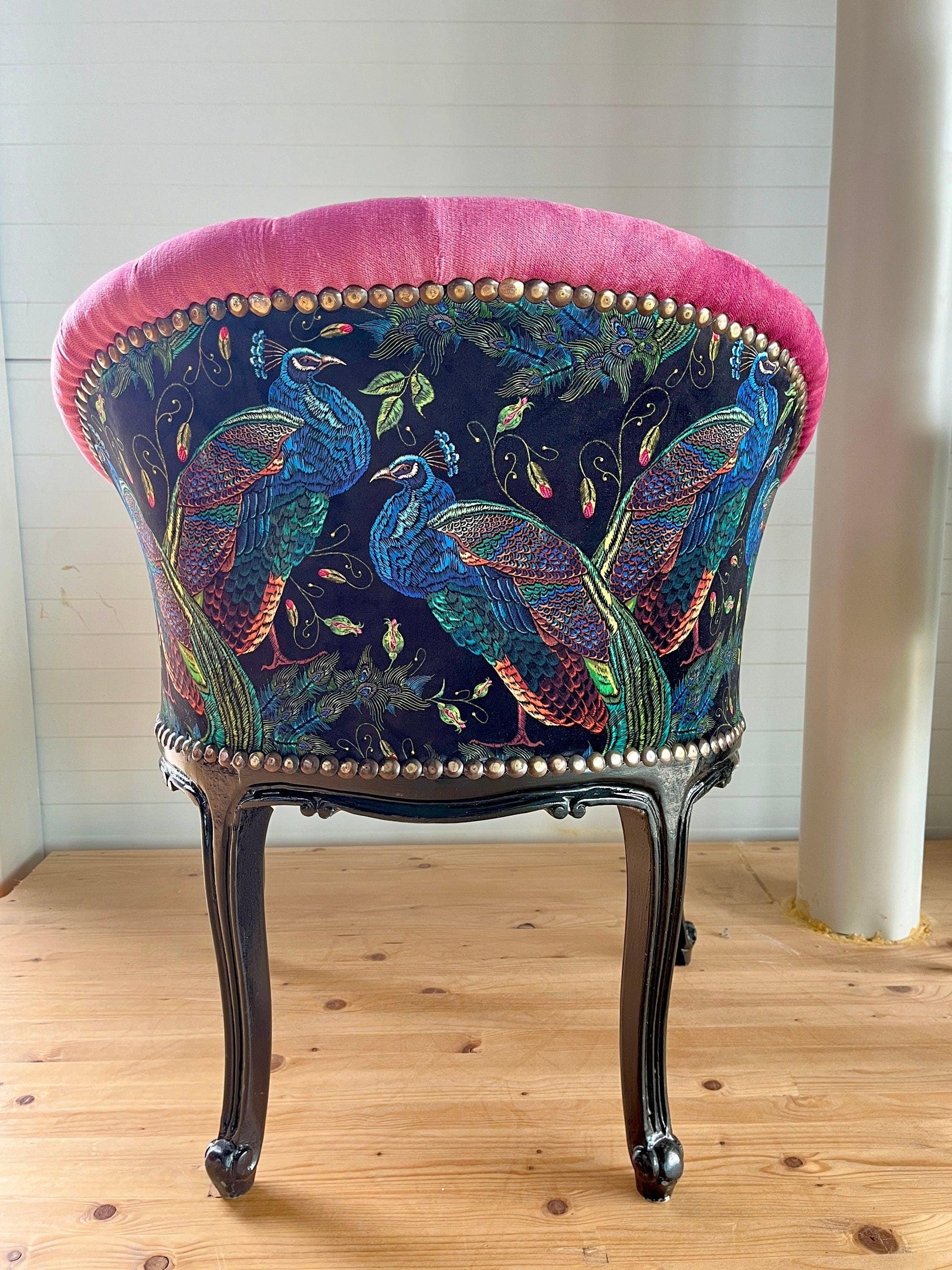 Cocktail Chair Tufted Velvet French Baroque Rococo Style in Animal Jungle Print at Back Bar Chair Tufted Velvet Blue Velvet Berry