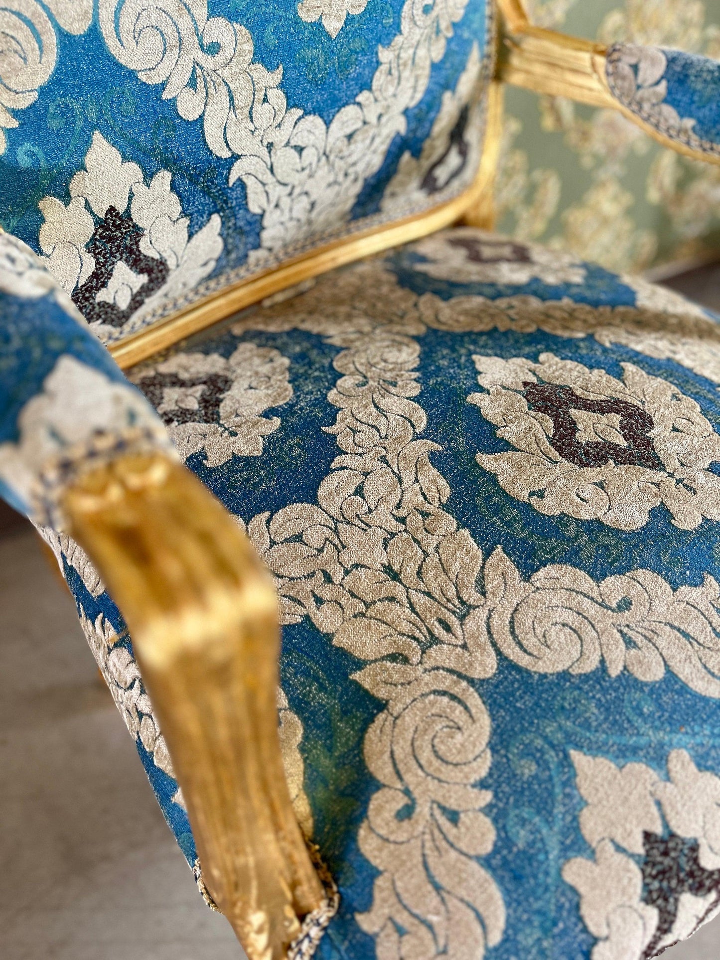 Armchairs French Louis Style in Blue Damask Retro Baroque Rococo Style Armchair Lounge Chair for Home Decor