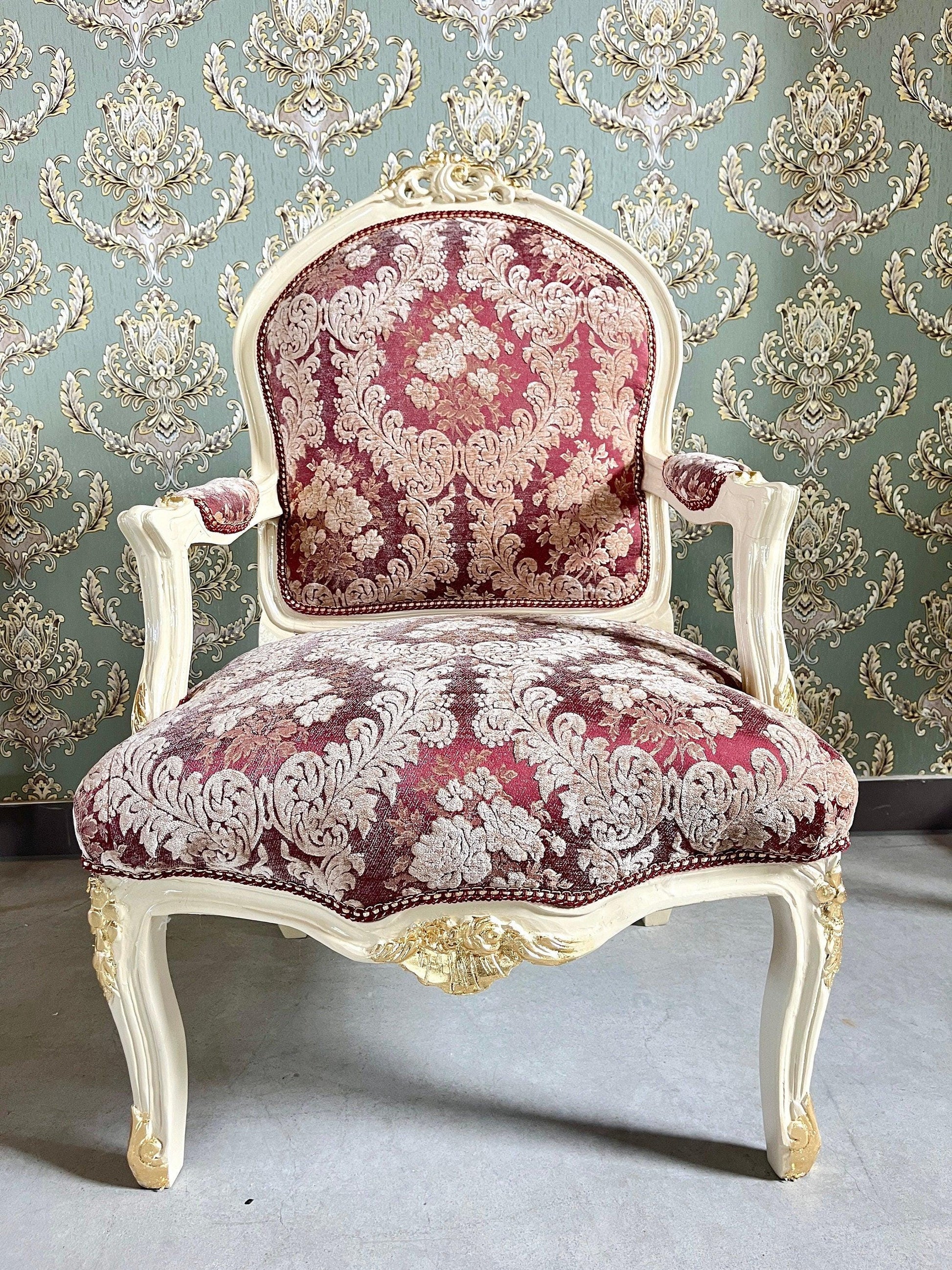 Armchair French Louis Style Chair Floral Pattern Red Velvet Antique Baroque Style Armchair For Lounge Room Home Decor