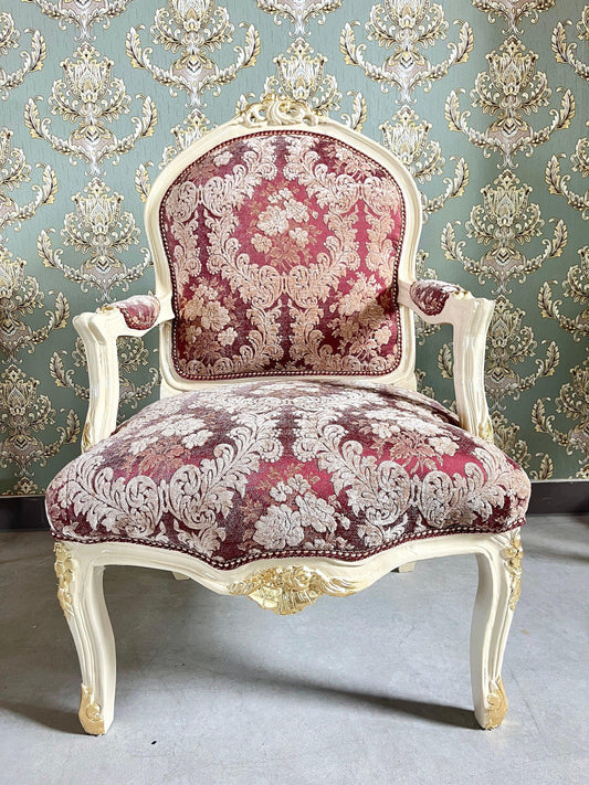 Armchair French Louis Style Chair Floral Pattern Red Velvet Antique Baroque Style Armchair For Lounge Room Home Decor