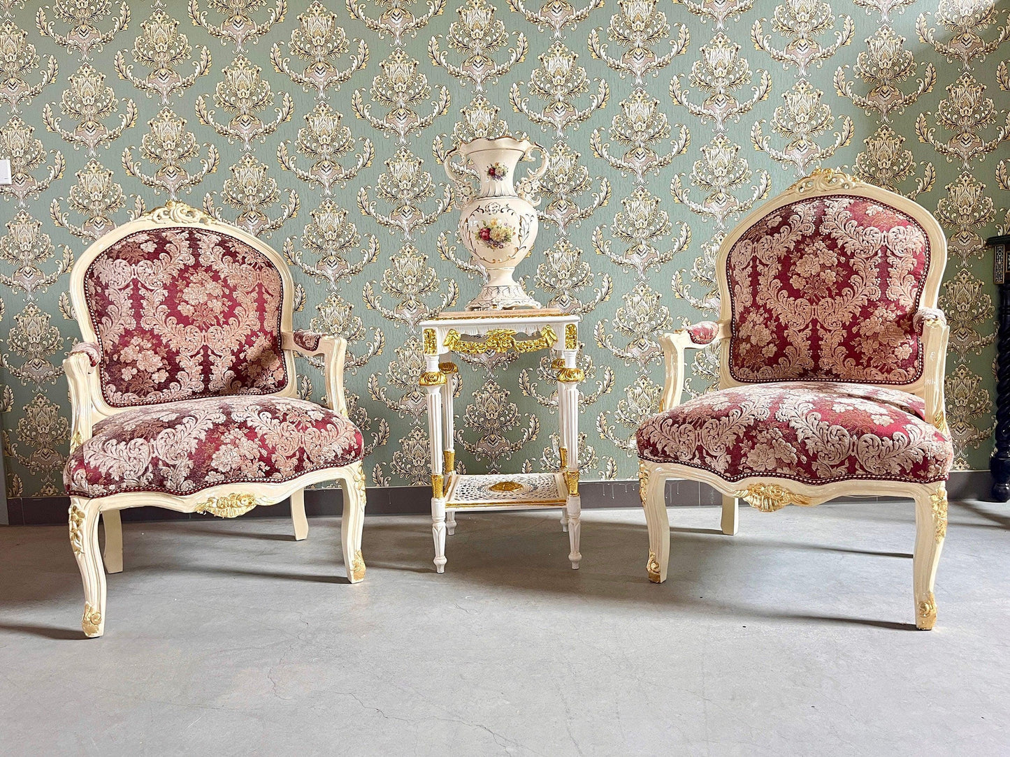 Armchair French Louis Style Chair Floral Pattern Red Velvet Antique Baroque Style Armchair For Lounge Room Home Decor